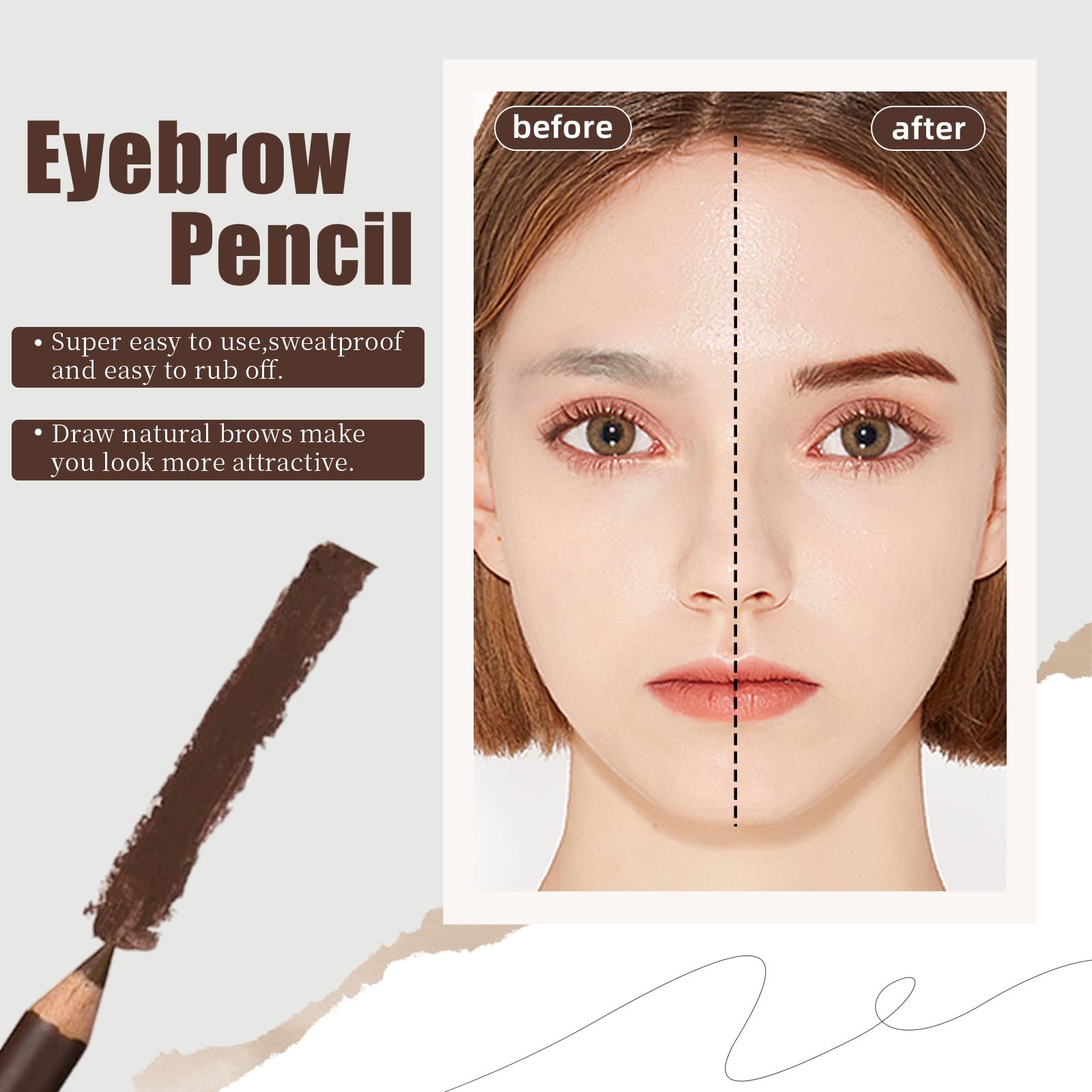 Go Ho 12 Pcs Brown Eyebrow Eyeliner Pencils Makeup Pen,Sweatproof Eye Brow Pencil,Long-Lasting Nice Color Eye Brow Gel Pen Makeu