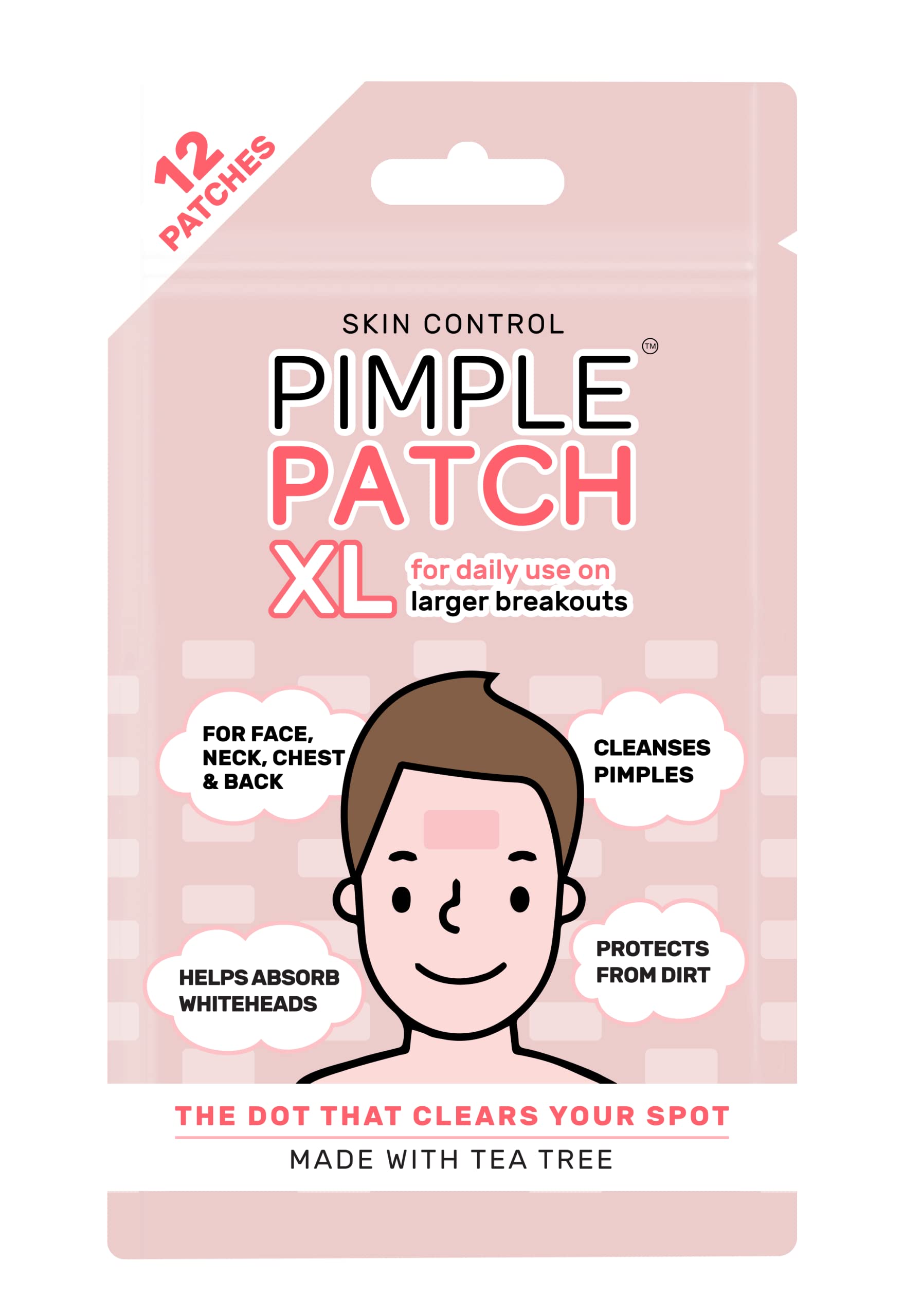 Skin Control Pimple Patch XL 12-Pieces, 5cm x 2.5 Size, Clear