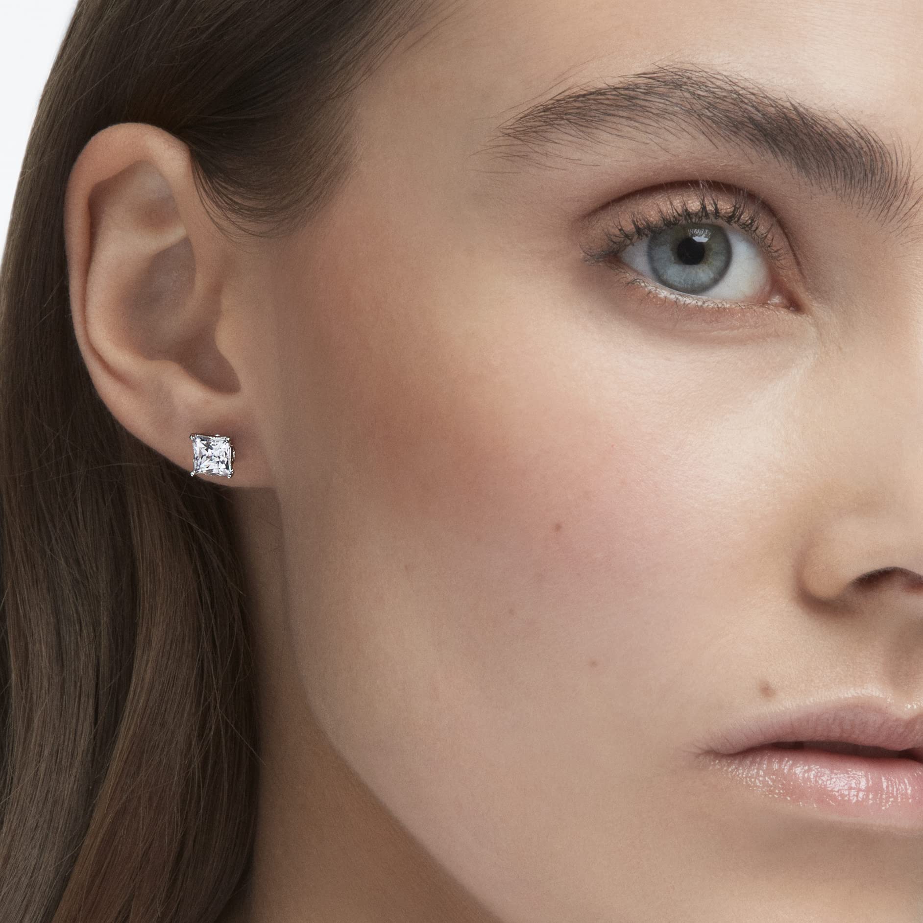 Swarovski Stilla Attract Rhodium Plated And Zirconia Studd Earrings 5430365 For Women