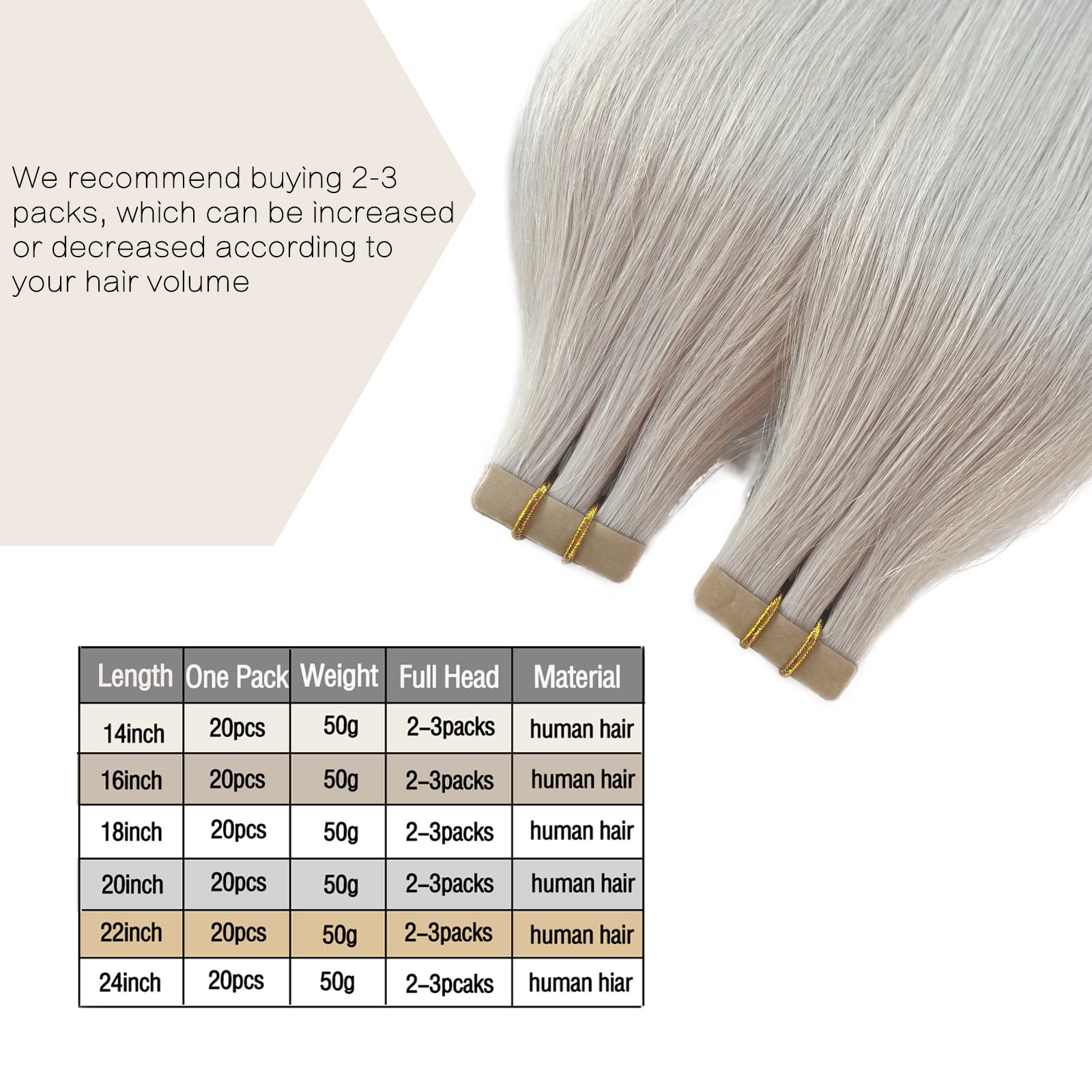 22 Inch 9A Remy Human Hair Tape In Extensions Double Sided Pu Tape In Extensions For Women Ice White Invisible Skin Weft Tape In