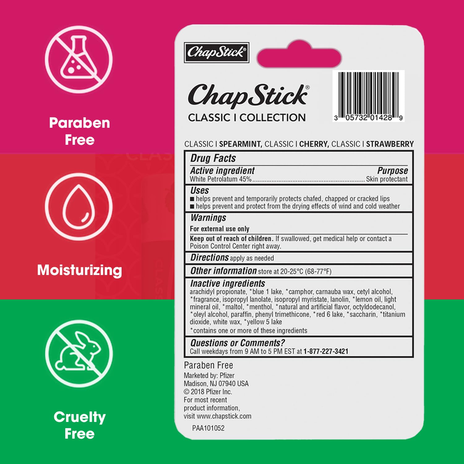 Chapstick Classic Spearmint, Cherry And Strawberry Lip Balm Tubes Variety Pack - 0.15 Oz Each (Pack Of 3)
