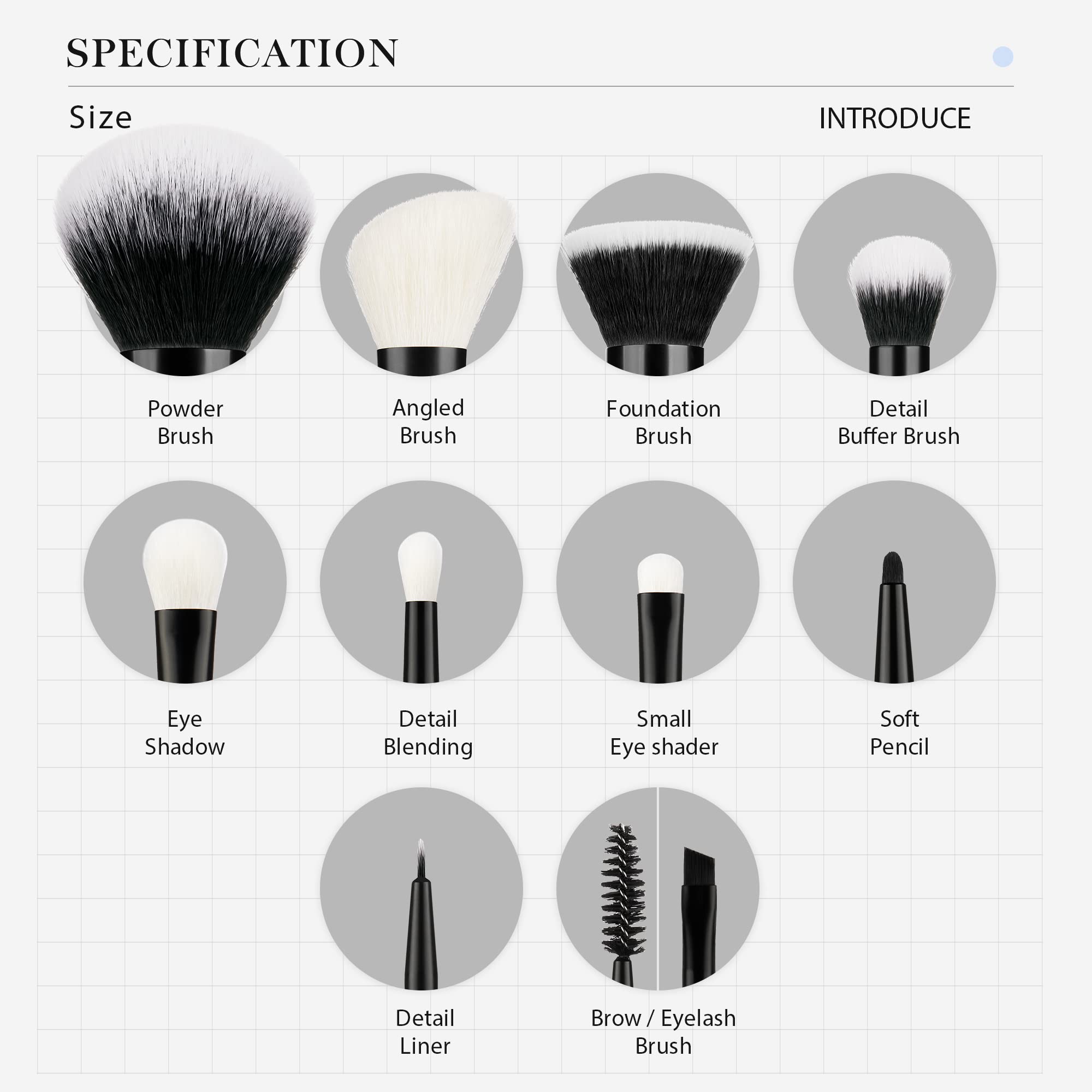 Jessup Makeup Brush Set 10pcs Black Make up Brushes Set Professional with Natural Synthetic Hair for Foundation Blending Blush C