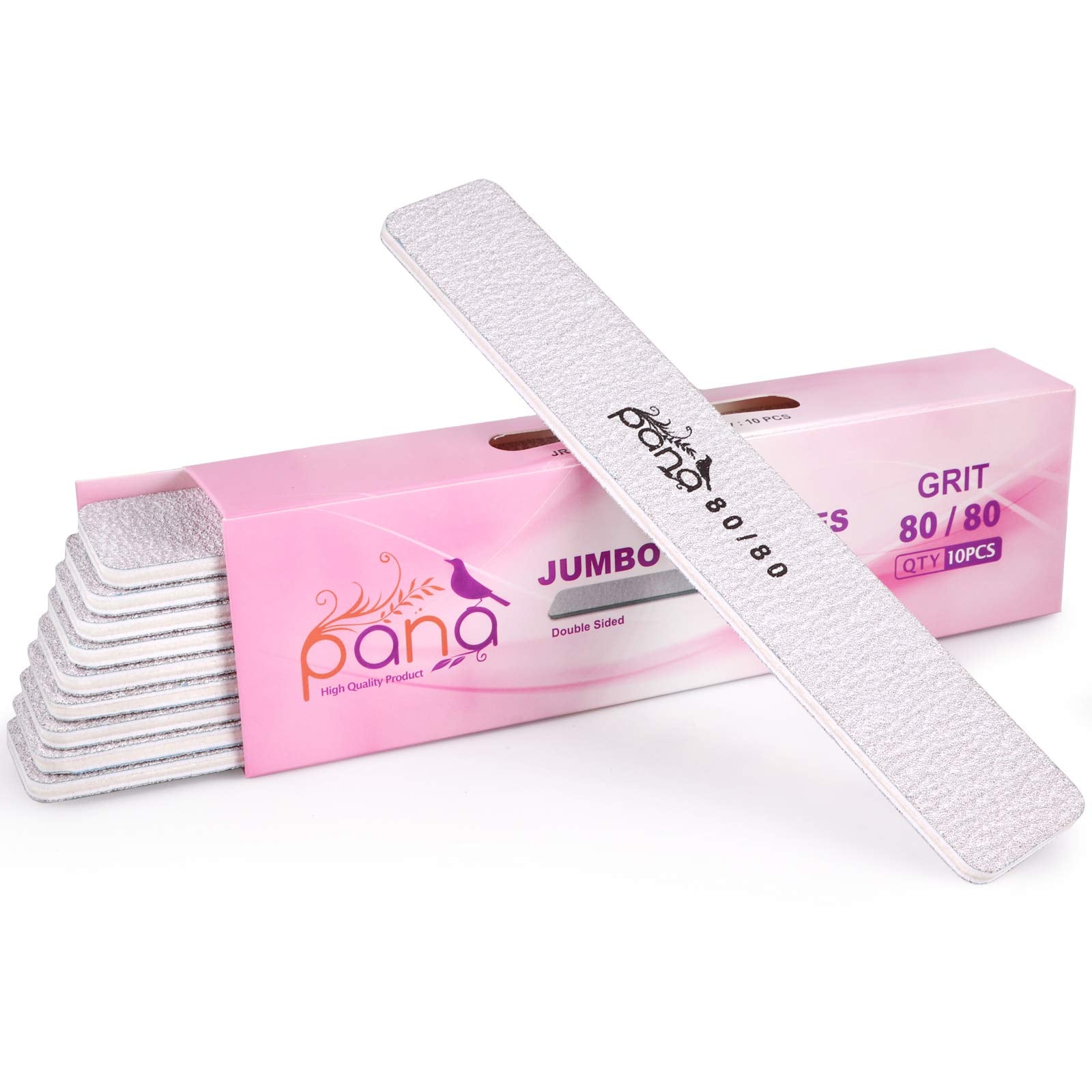 10pcs  PANA Jumbo DoubleSided Emery Nail File for Manicure, Pedicure, Natural, and Acrylic Nails  Zebra (Grit 80/80)