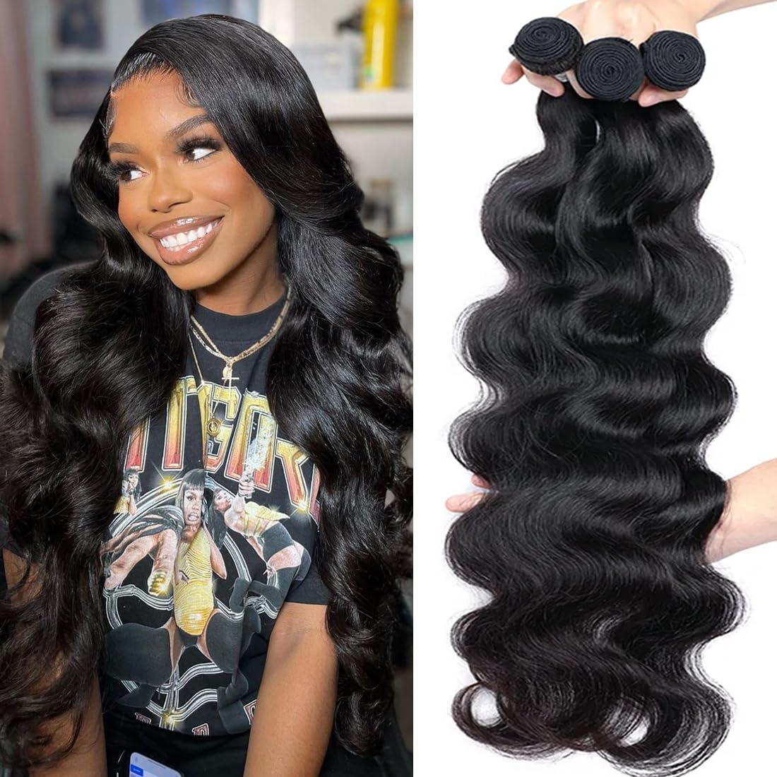 Taziza Body Wave Bundles Human Hair(26 28 30 Inch) 100 Percent Unprocessed Brazilian Virgin Human Hair Bundles Body Wave 3 Bundl