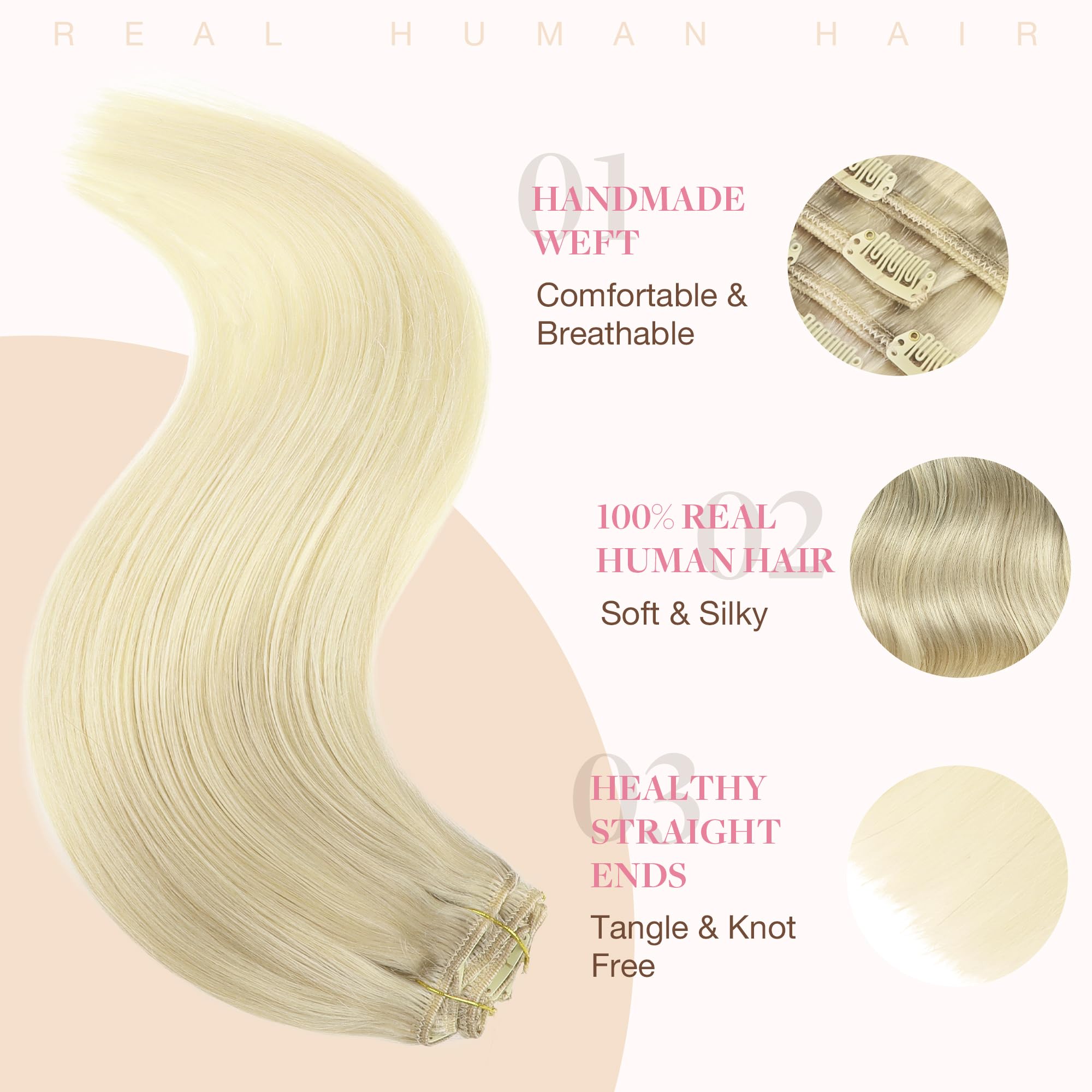 GOO GOO Clip in Hair Extensions Real Human Hair, 12inch 85g 7Pcs, 17/22/60 Balayage Ash Blonde to Golden Blonde and Platinum Blo