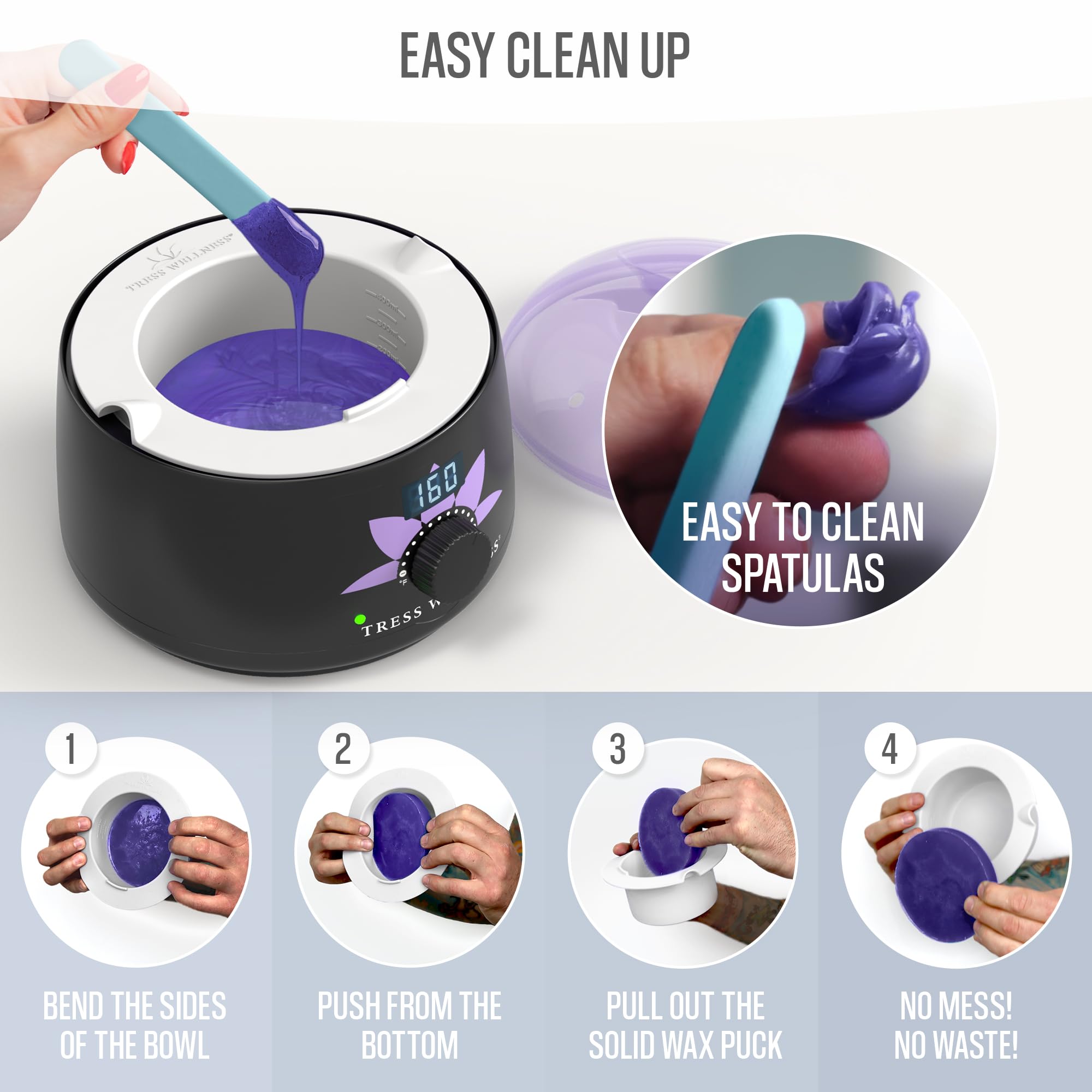 Tress Wellness Wax Warmer Silicone Liner - Easy To Clean Silicone Wax Warmer Bowls With 2X Silicone Spatulas Compatible With 16O