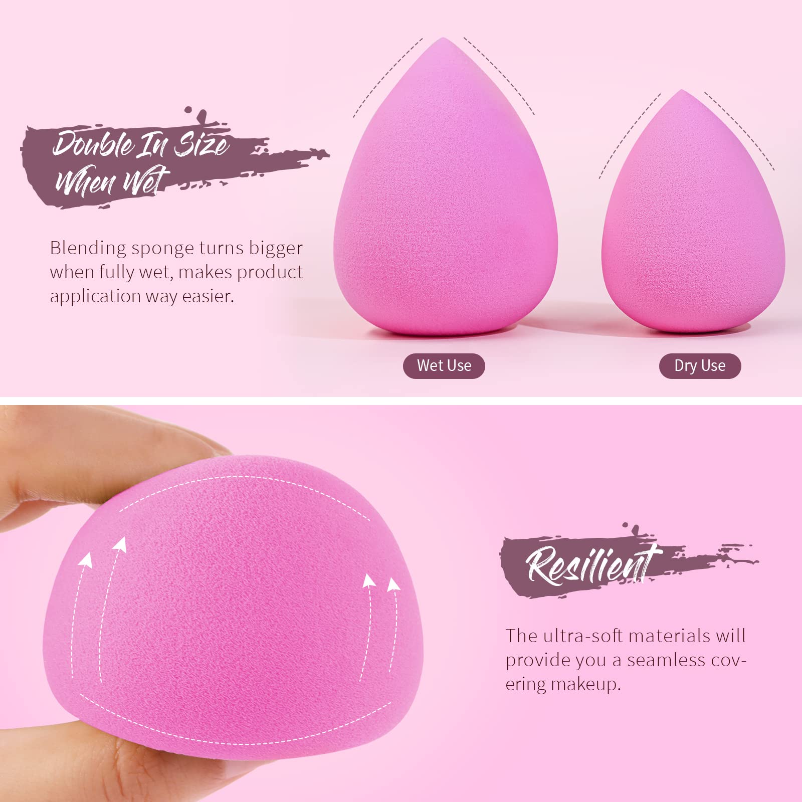 BEAKEY 5 Pcs Makeup Sponge Set, Foundation Cosmetic Blending Beauty Sponge, Flawless for Liquid, Cream, and Powder, Latex Free P