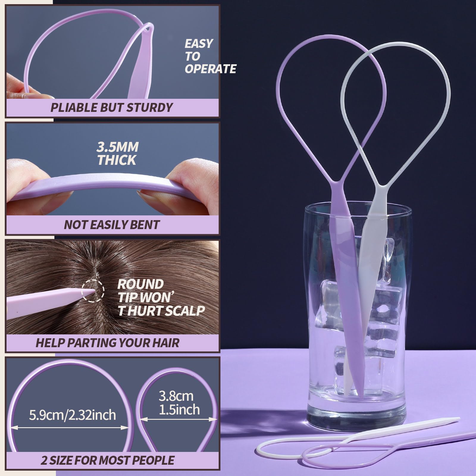 Teenitor 4Pcs Pony Tail Hair Tools, 2 Pairs Hair Loop Styling Tool Ponytail Hair Pull Through Tool French Braiding Hair Tool, Ha