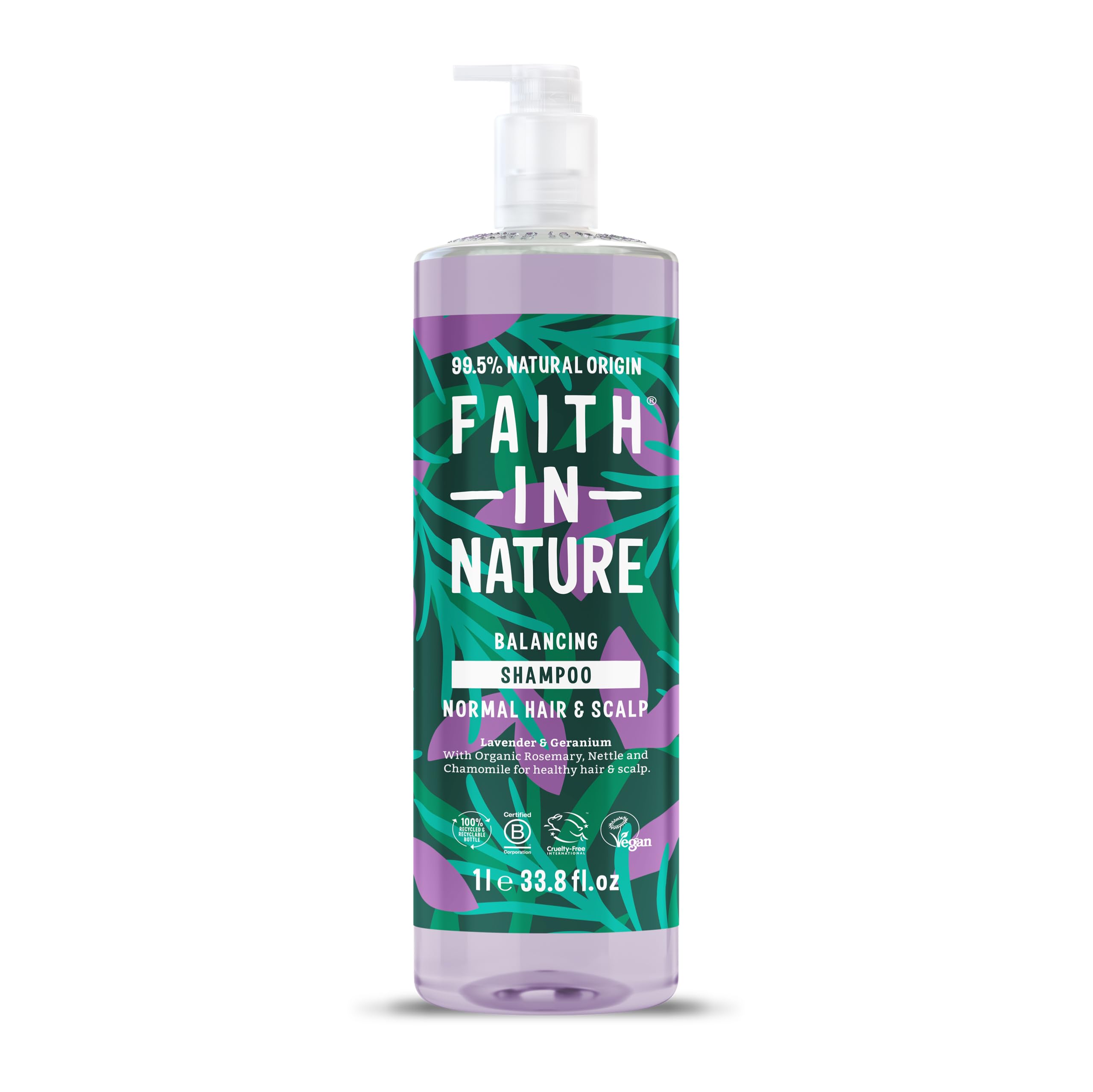 FAITH IN NATURE Natural Shampoo - Vegan & Cruelty Free, No SLS or Parabens - 33.8 fl oz Family Sized, Lavender & Geranium