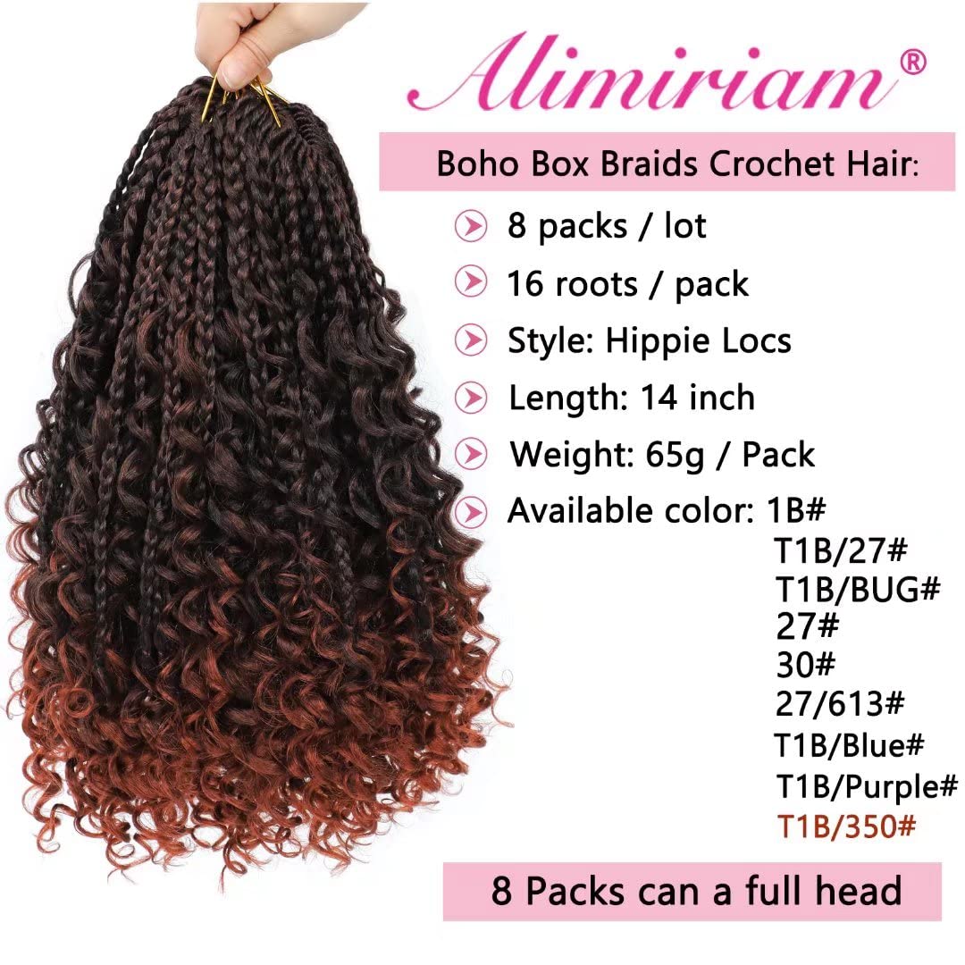 8 Packs Boho Box Braids Crochet Hair With Curly Ends 14 Inch Copper Red Box Braid Crochet Hair With Curly Ends Goddess Box Braid
