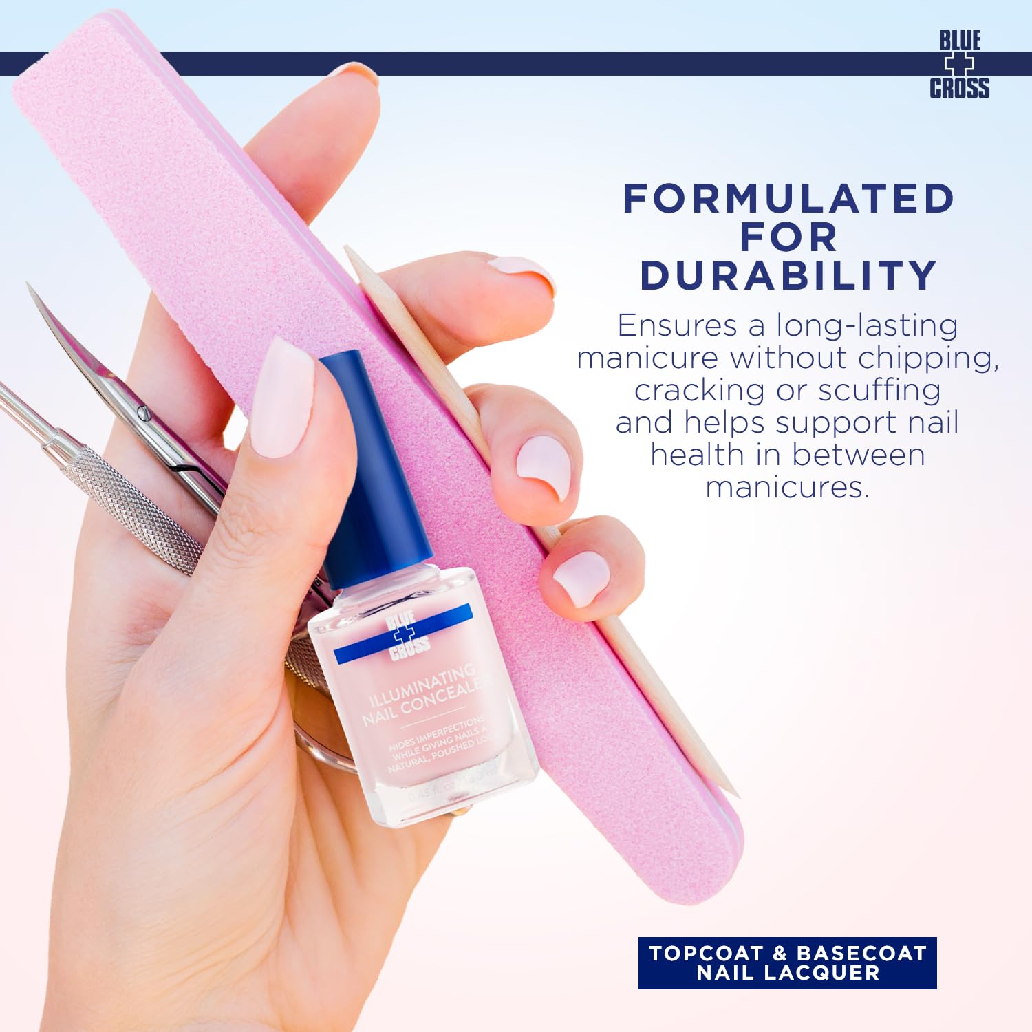 Blue Cross Illuminating Nail Concealer Polish, 5 Minute Manicure, Topcoat & Basecoat Nail Lacquer, Made In Usa For Natural Shine