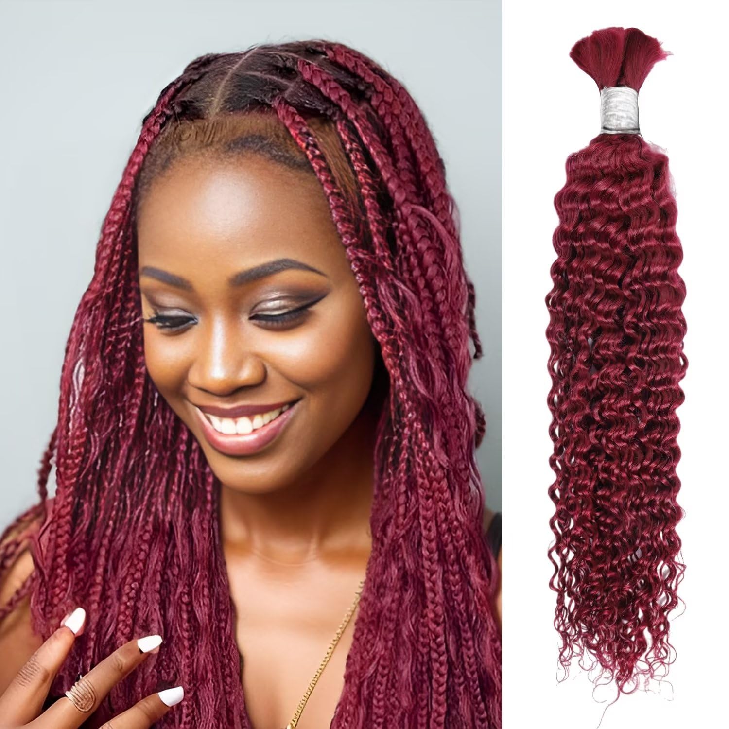 Human Braiding Hair 1 Bundle 50G 26 Inch Deep Water Wave Bulk Human Hair For Braiding No Weft 10A Brazilian Virgin Curly Human H
