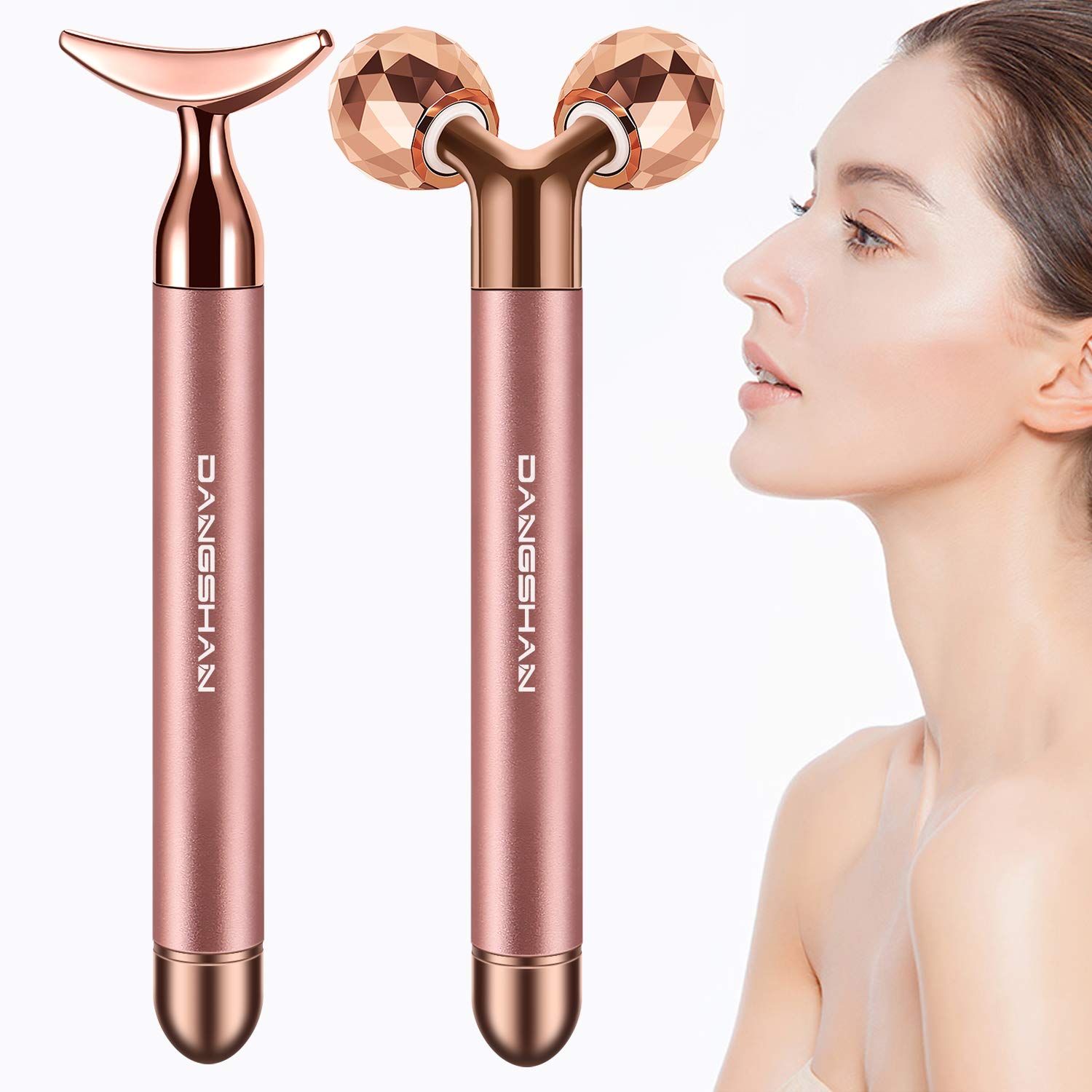 2-IN-1 Electric Face Massager Roller 24k Rose Gold Face Roller, 3D Roller and Unique Crescent Shape Facial Roller Massager Kit A