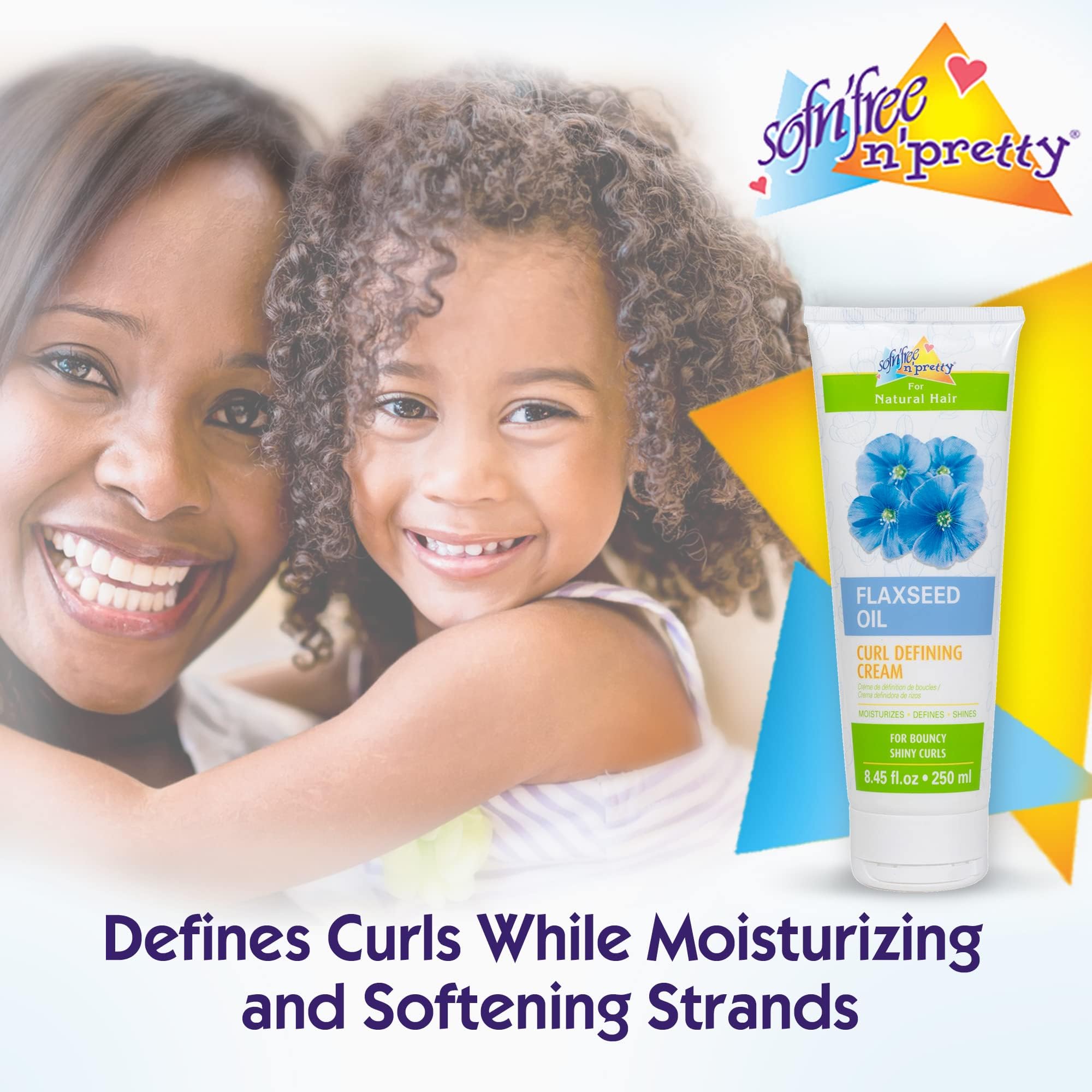 SofnFree nPretty for Natural Hairs - Flaxseed Oil Curl Defining - Safe for Kids Curling Cream for Curly Hair - Moisturizes, Soft
