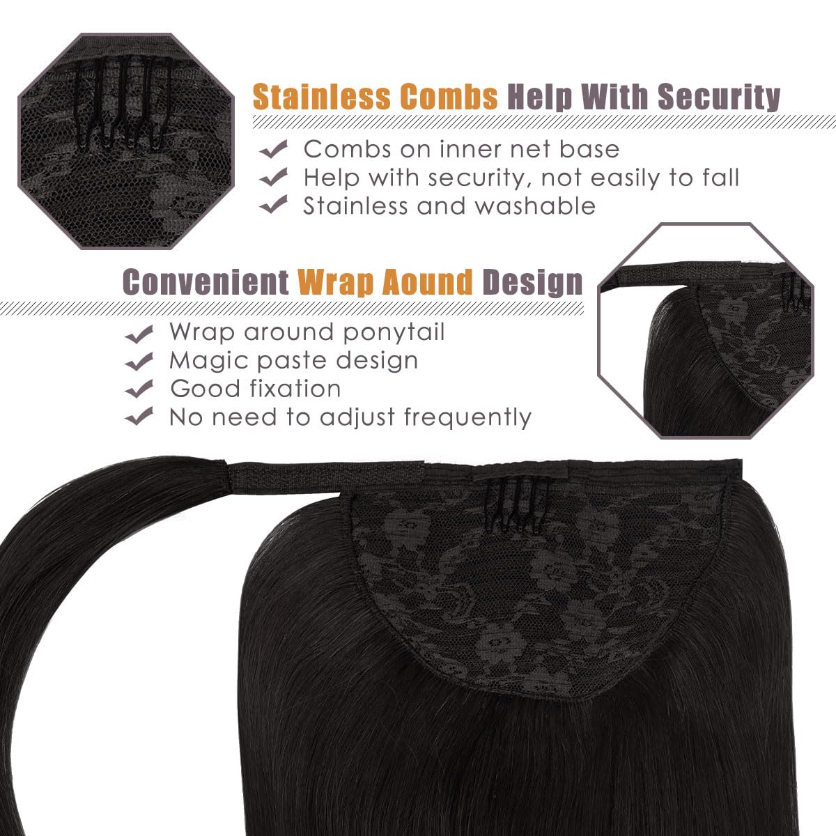 Lacerhair 14 Inch Short Ponytail Extensions Human Hair 70G Silky Straight Wrap Around Ponytails For Black Women Human Hair Natur