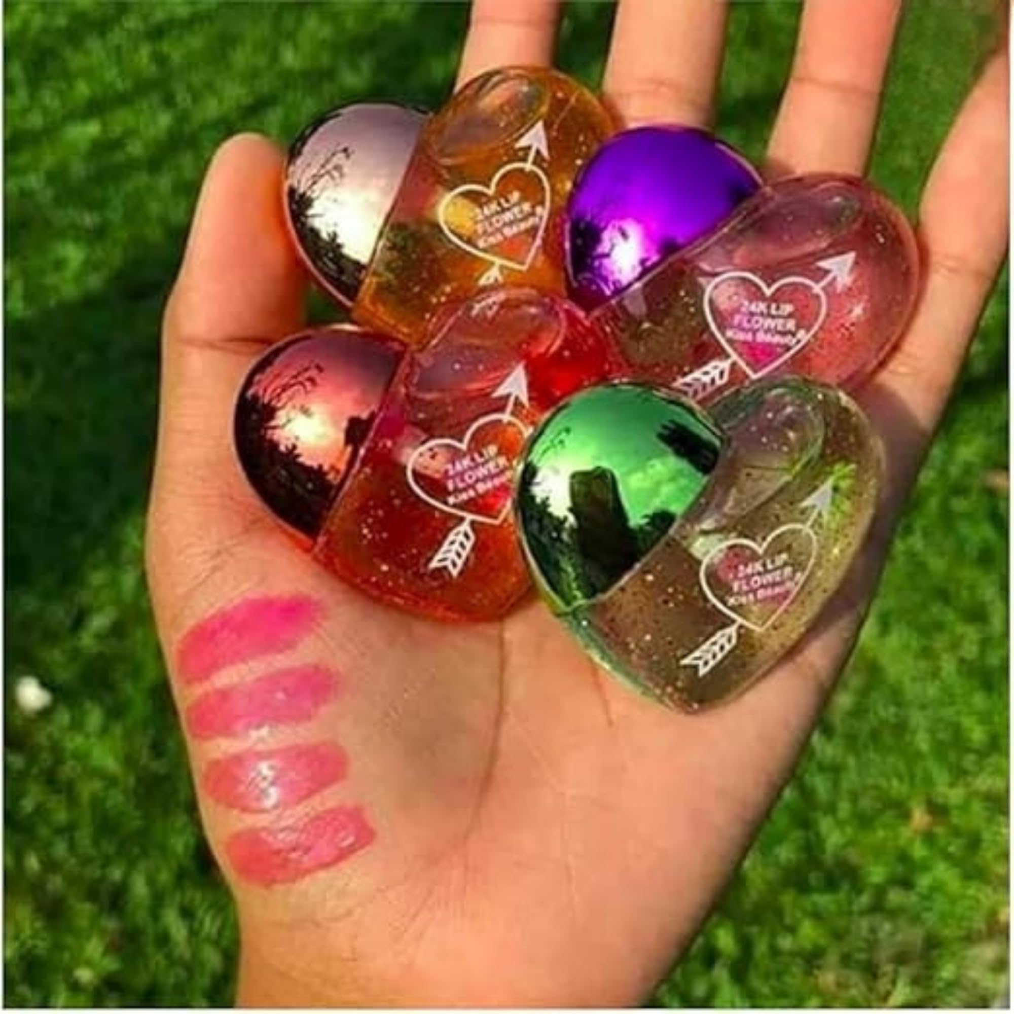 HeartShaped Lip Gloss Tint  Pack Of 4 | Moisturizing & Glossy Lip Care For Dry, Chapped Lips | Cute Metallic Packaging, NonSt