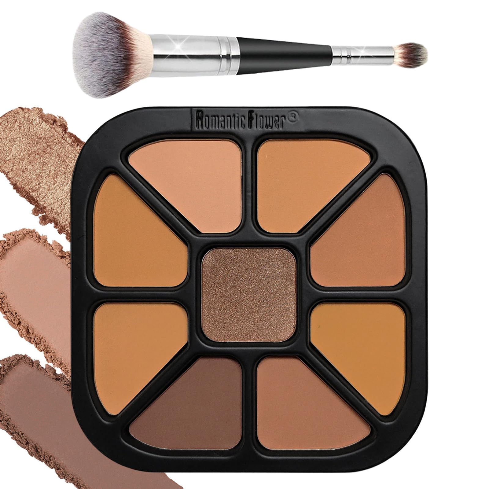 JasCherry Contour Palette, 9 Color Contouring Highlight Powder with Double Head Brush, Makeup Gifts for Women