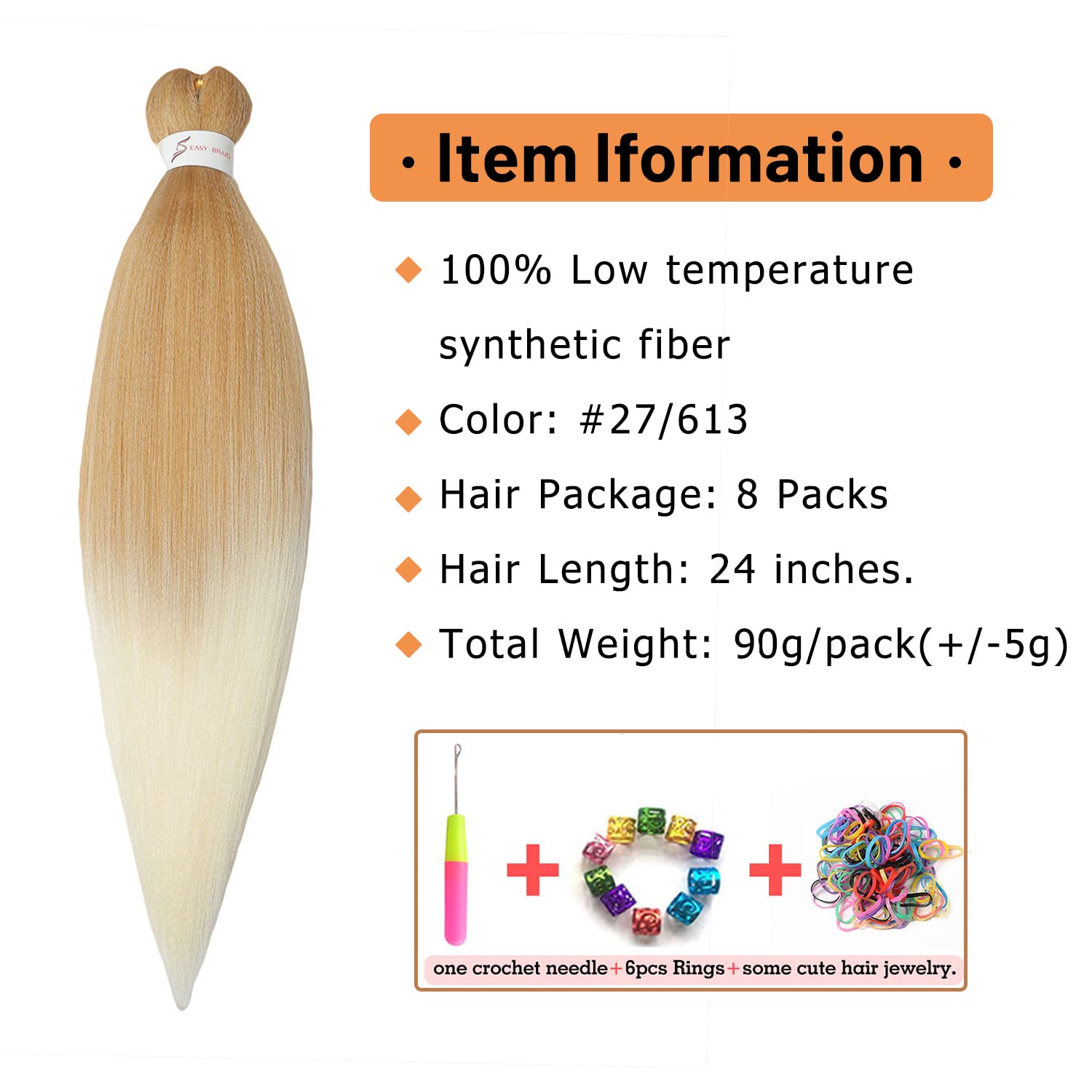8 Packs Pre Stretched Braiding Hair, 24 Inch Braiding Hair Pre Stretched Yaki Texture, Hot Water Setting, Easy To Install Profes
