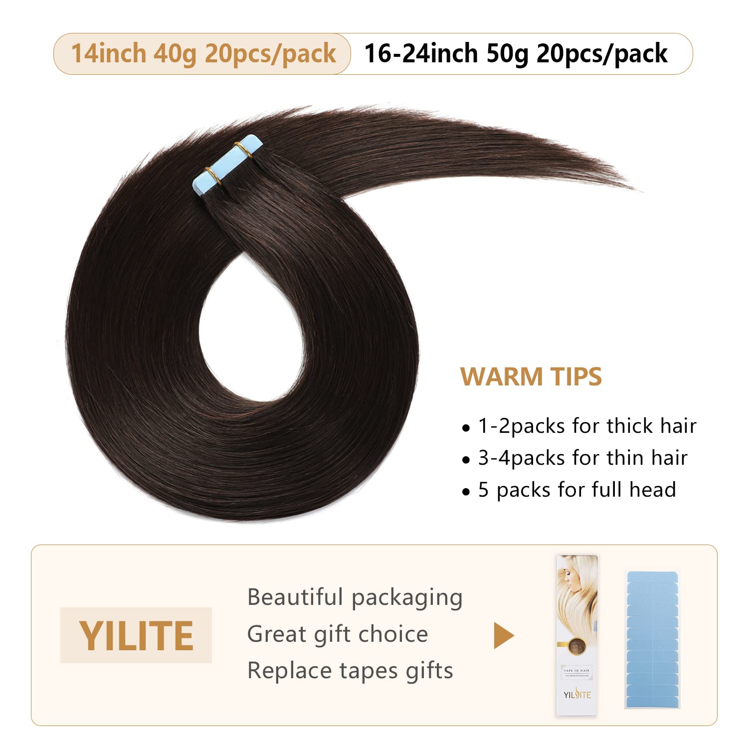 Yilite Tape In Hair Extensions Human Hair 12Inch #1B Off Black Seamless Silky Straight Tape In Human Hair Extensions 20Pcs 40G