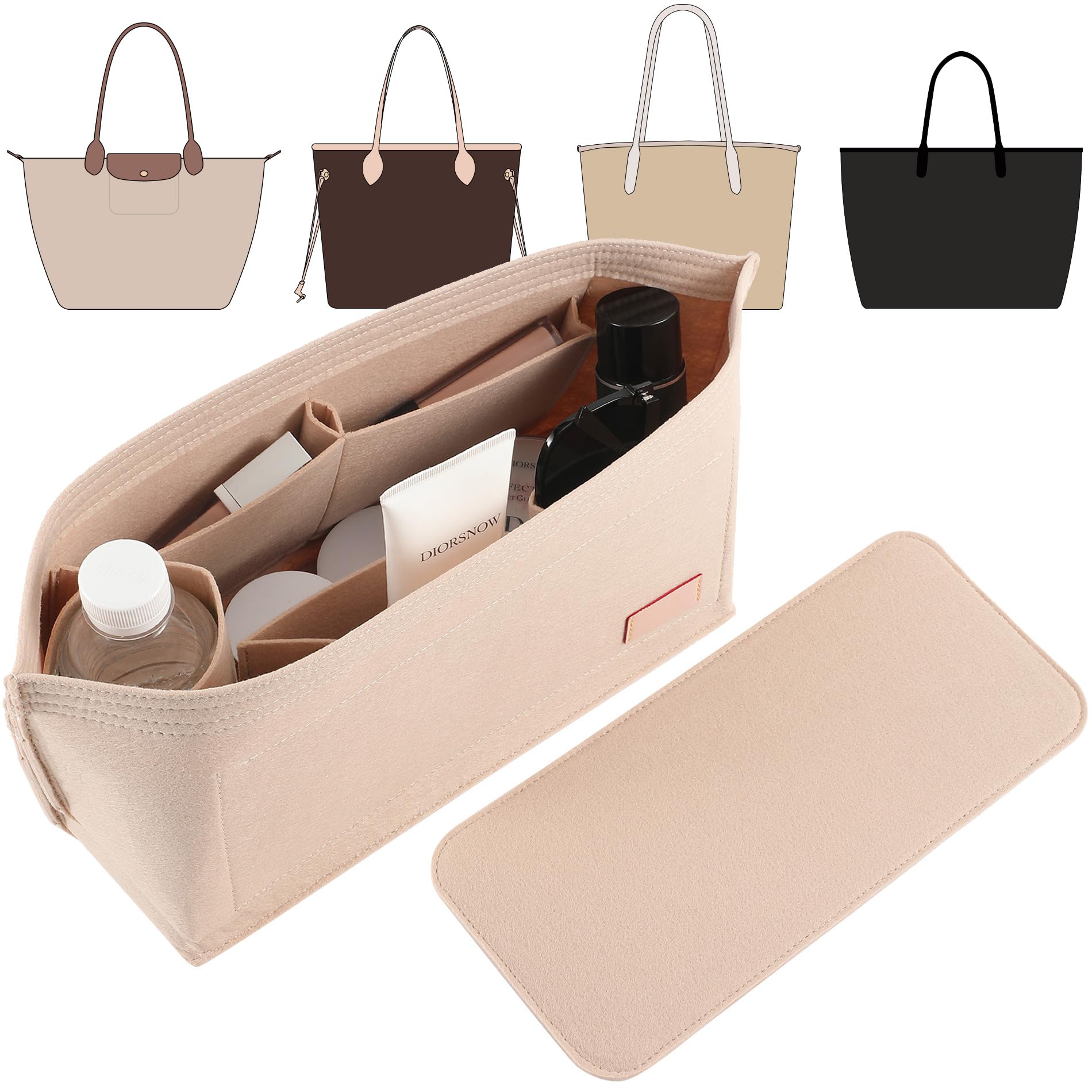 Doxo Purse Organizer Insert for Handbags & Base Shaper 2pc Set,Felt Organizer Insert Large Tote,Bag Organizer with Zipper 3 Size