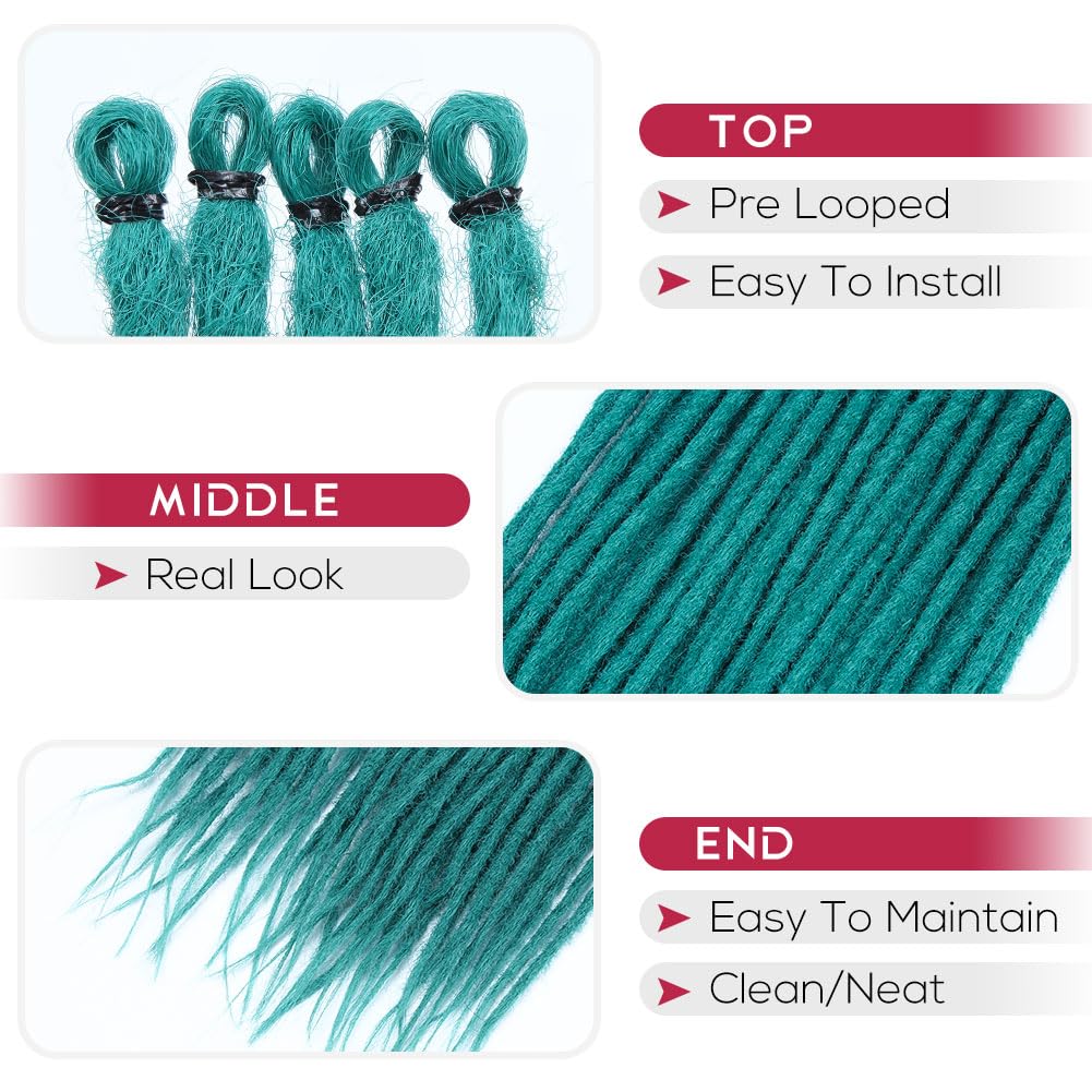 Kraler 22 Inch 40 Strands Dreadlock Extensions, Thin 0.6Cm Width Castleton Green Synthetic Crochet Dreads Extensions 100% Handma