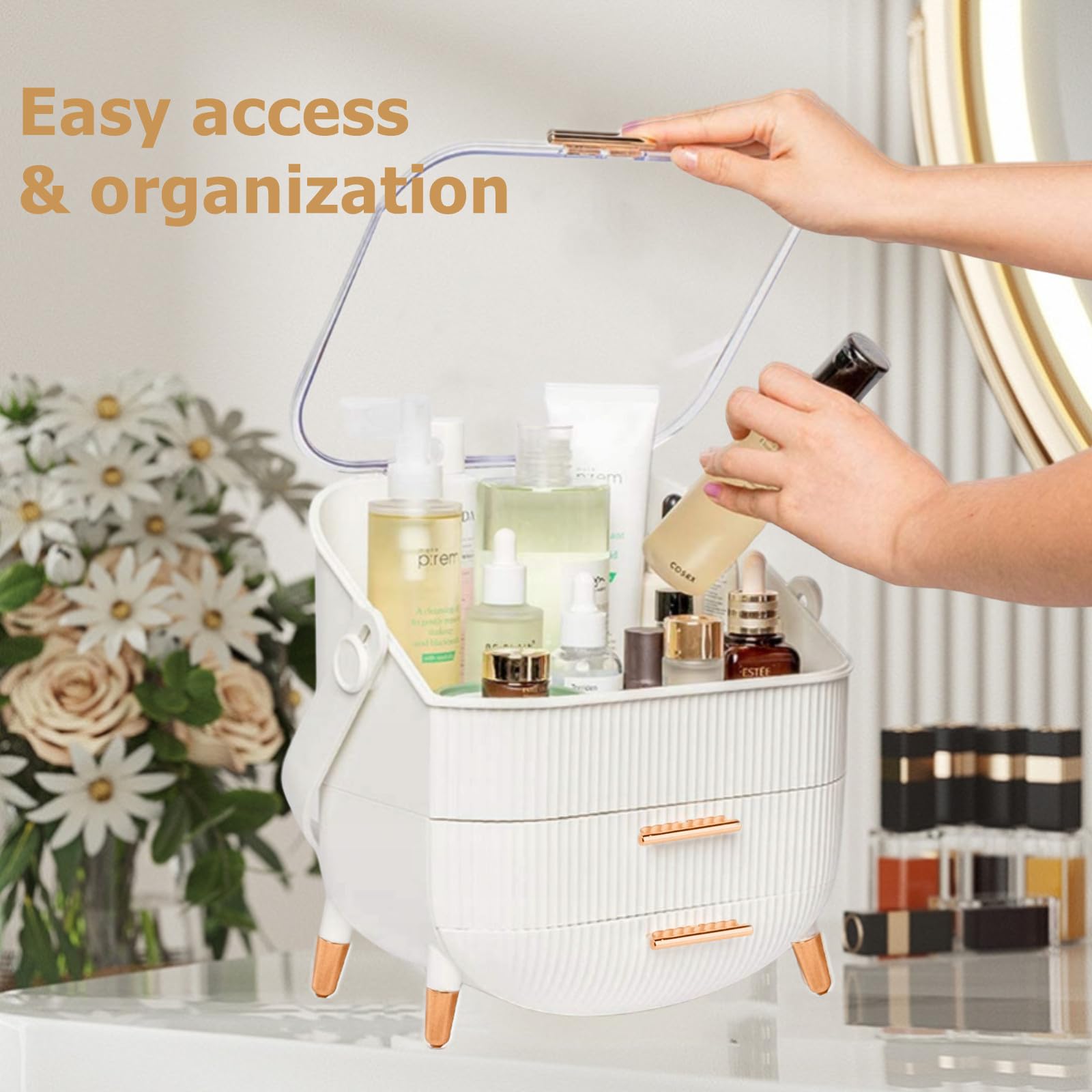 Zoofox 3 Pack Makeup Organizer For Vanity, Cosmetics Storage Display Case With Lipstick And Makeup Brush Organizer, Portable Han