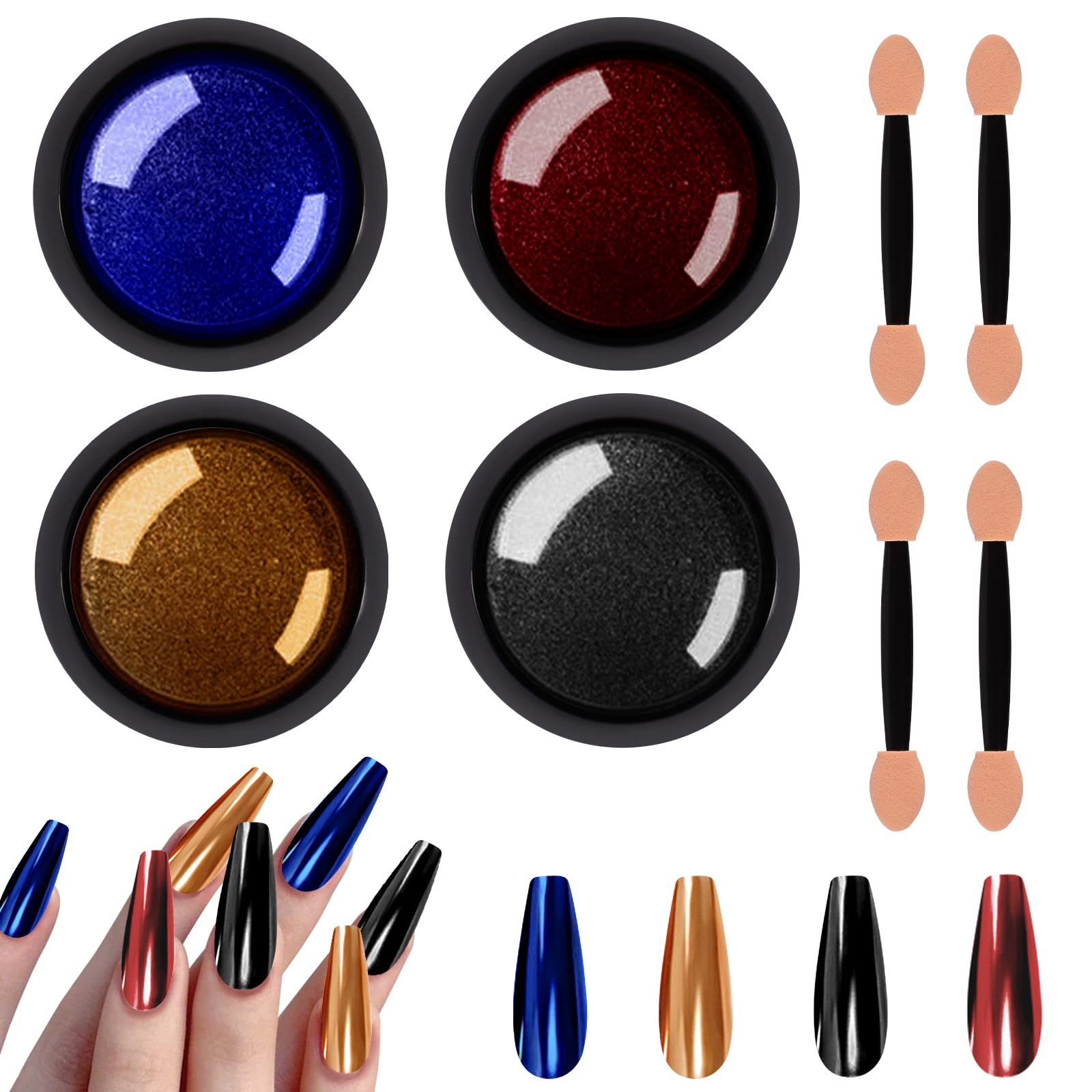 Allstarry Chrome Nail Powder 4 Colors Metallic Mirror Effect Powder Manicure Chrome Pigment Powder Magic Glitter Dust Kit for Ge