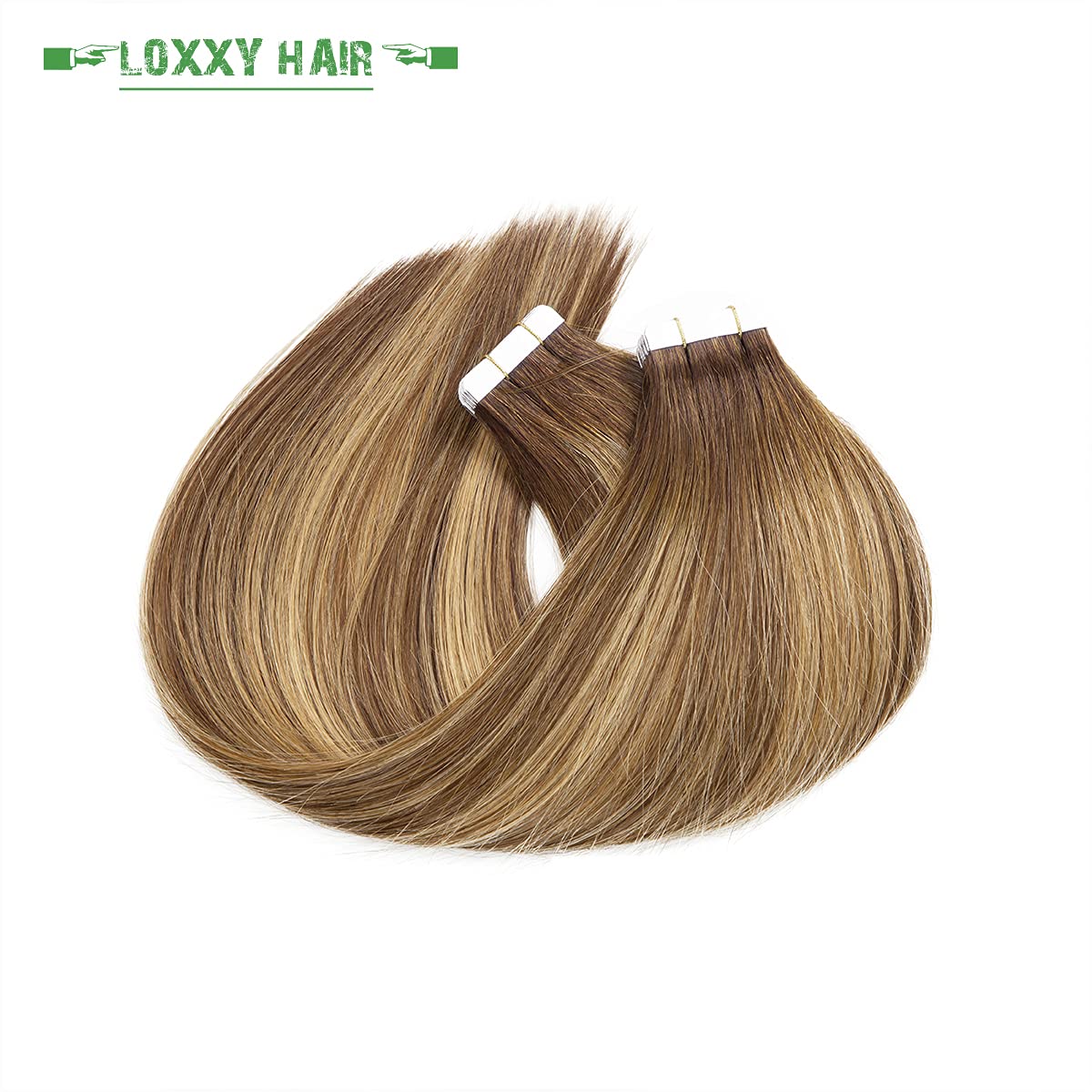 Loxxy 20Pcs 30G Tape In Hair Extensions Human Hair Chocolate Brown To Caramel Blonde Remy Human Hair Extensions Balayage Seamles