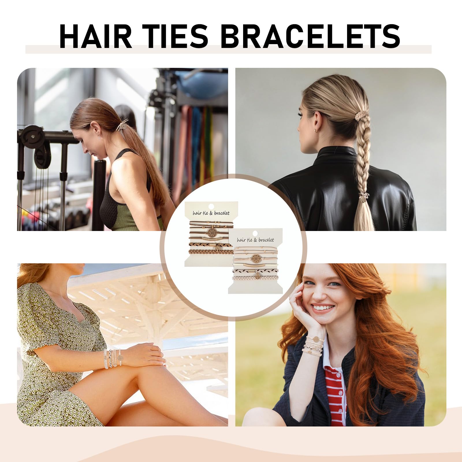 10 Pcs Hair Tie Bracelets for Women Boho Hair Ties for Thin Hair 5 Styles No Damage Ponytail Holders Elastic Hair Bands Light Co