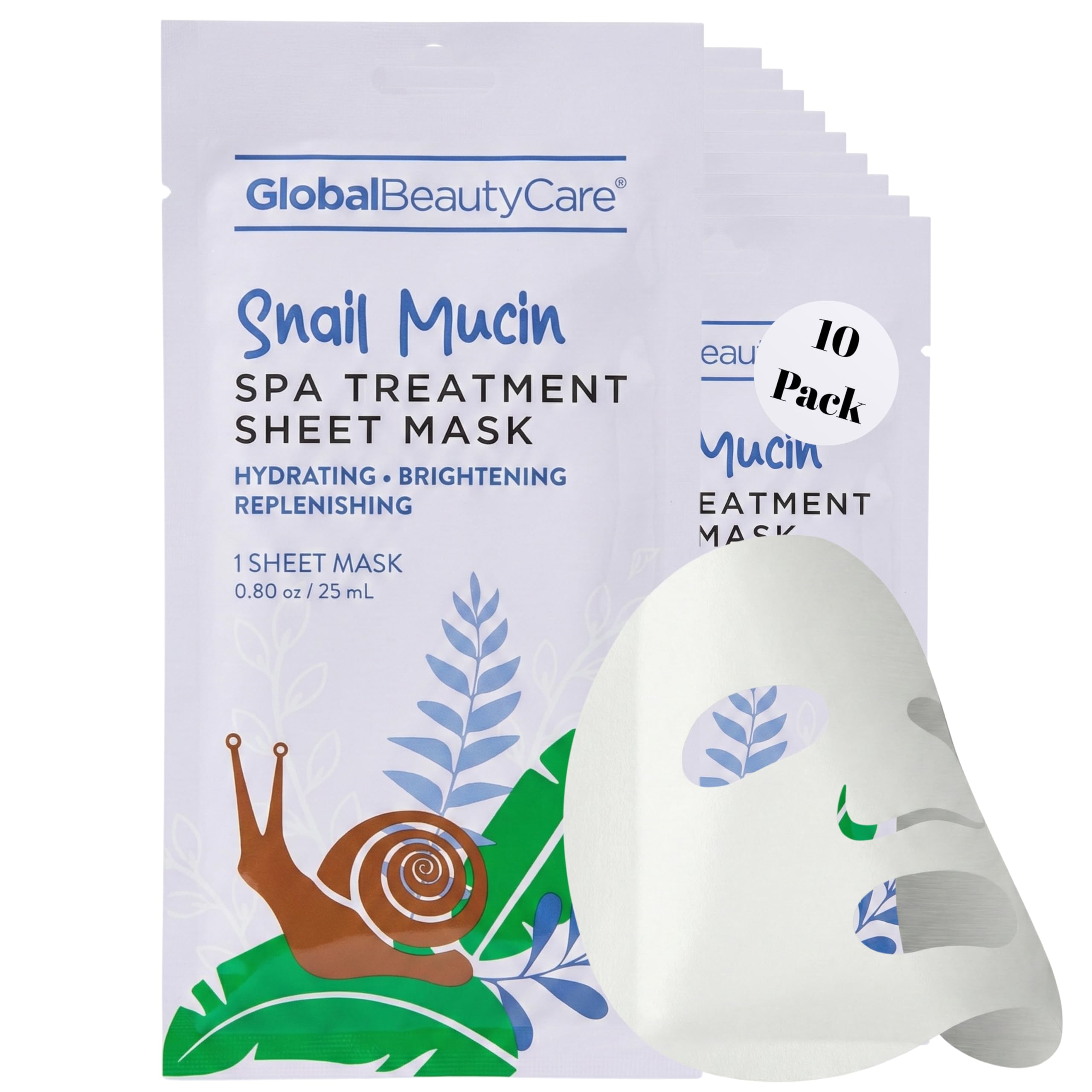 Global Beauty Care Snail Mucin Sheet Mask  Hydrating & Replenishing Skincare Treatment for Dry, Dull Skin, Helps Improve Textur