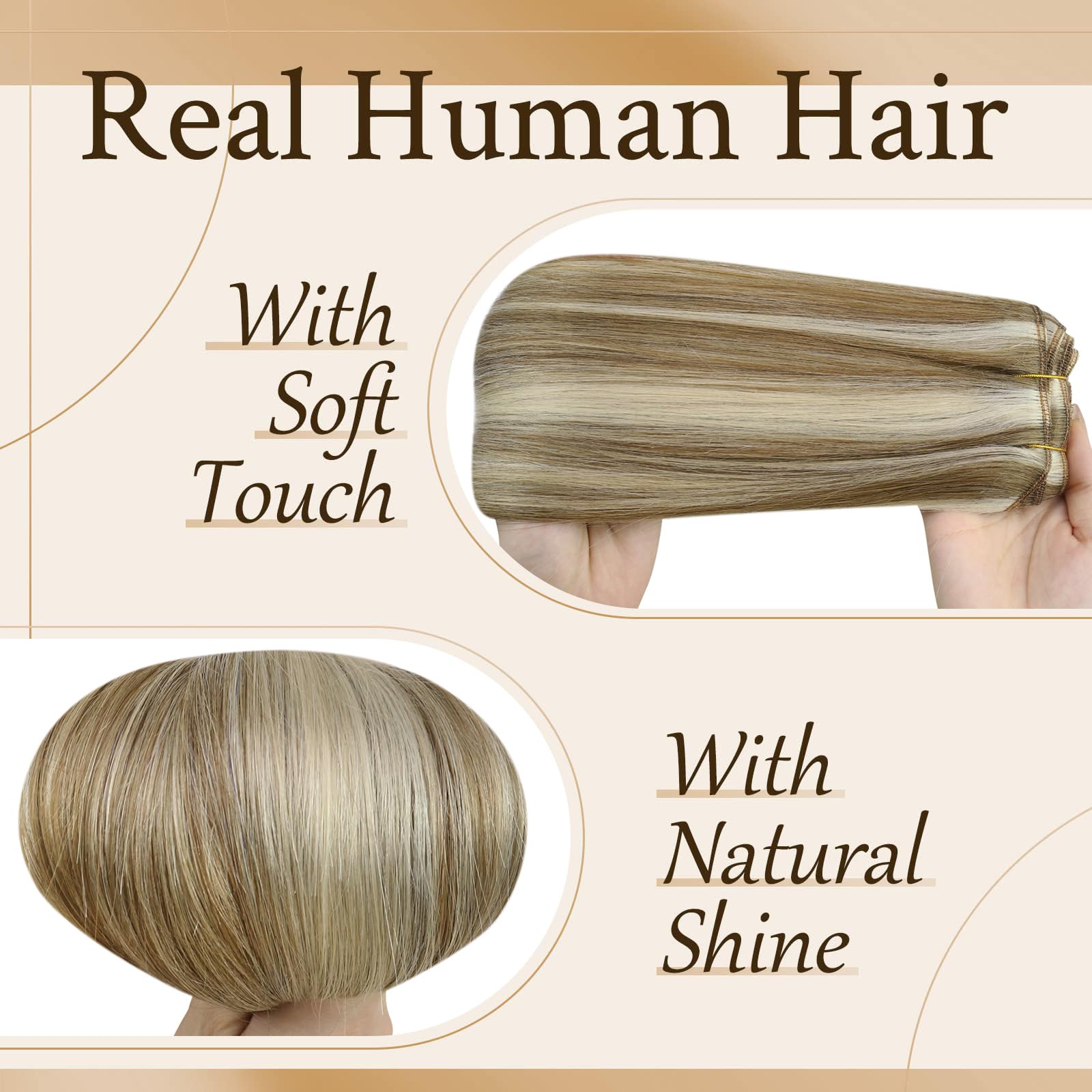Sunny Real Human Hair clip in Hair Extensions Blonde Brown Highlights clip in Remy Hair Extensions Light Brown with Platinum Blo