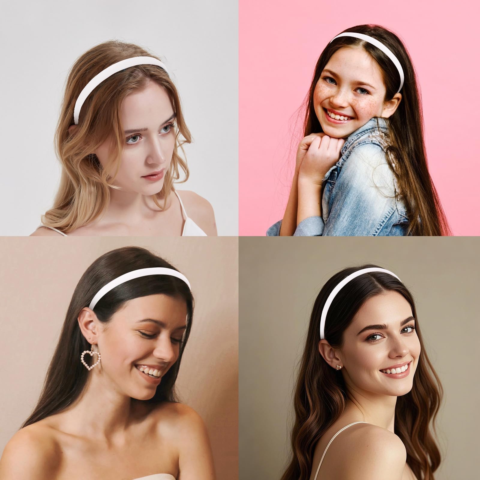 Wecoe White Satin Headbands, 10pcs Non Slip Fashion Hair Bands for Women & Girls' Hair - Holiday & DIY Costume Accessories