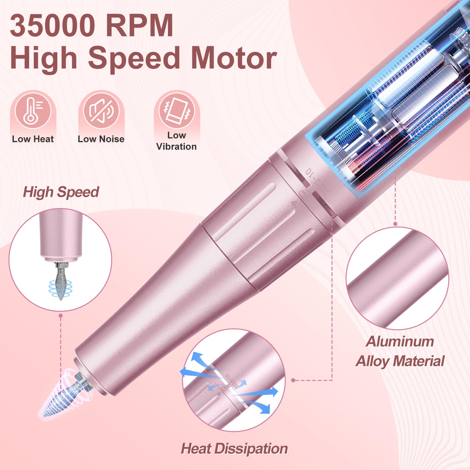 Electric Nail Drill Professional, 35000Rpm Portable Efile Nail Drill With 11Pcs Nail Drill Bits, Rechargeable Nail Drill Machine