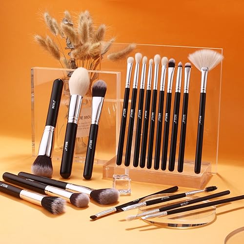 Beili Makeup Brushes 20Pcs Makeup Brush Set Natural Goat Hair Premium Synthetic Kabuki Foundation Face Powder Fan Contour Concea