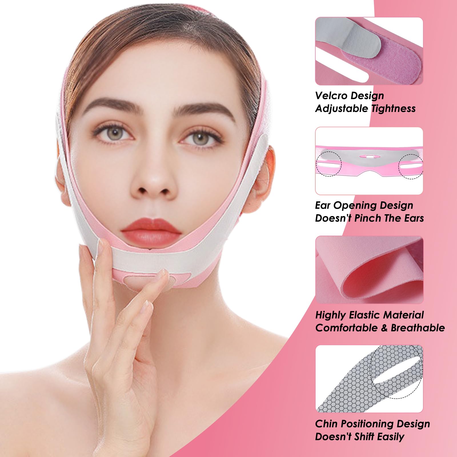 KHG Chin Strap for Sleeping - Far Infrared V Line Lifting Mask, Adjustable V Shaped Face Bandage for Women
