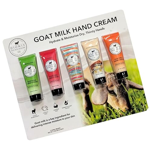 Dionis goat Milk Skincare - 5 Pack of 1 oz Hand creams (creamy coconut  Oats, Peppermint Twist, Sea Treasures, Sugarberry, Vanil