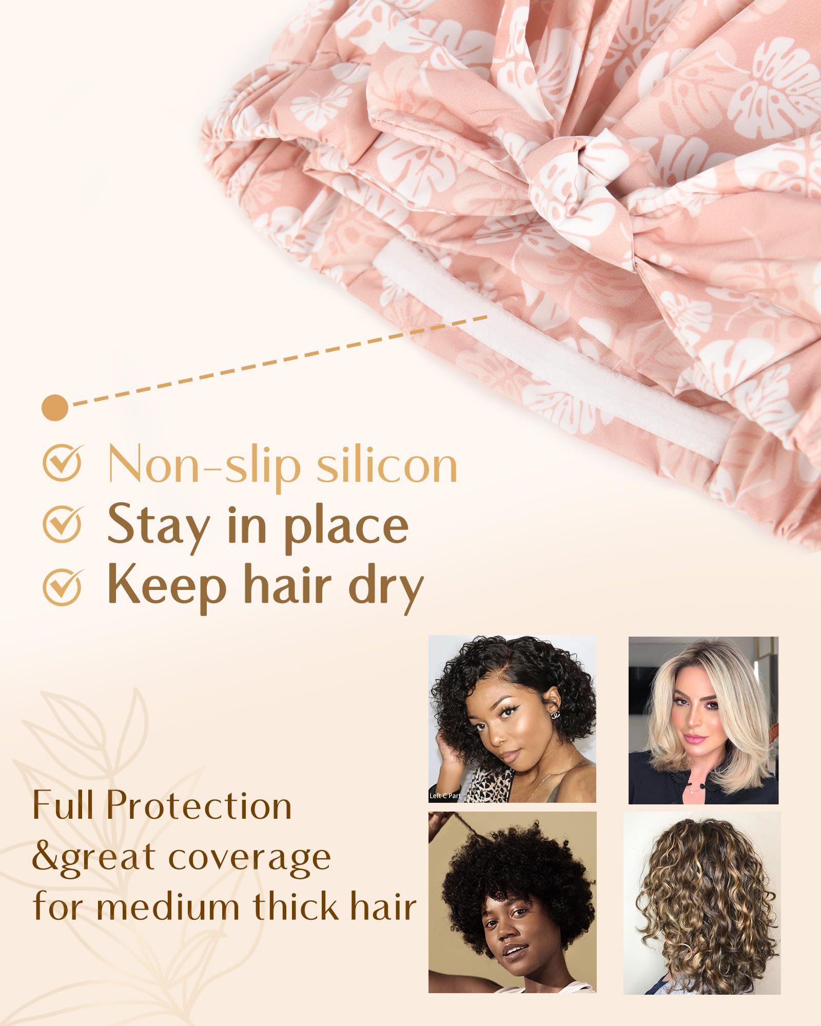 Yanibest Non-Slip Shower Cap For Women, Adjustable Luxury Waterproof Shower Cap, Reusable Cute Shower Cap Hair Cap To Keep Hair