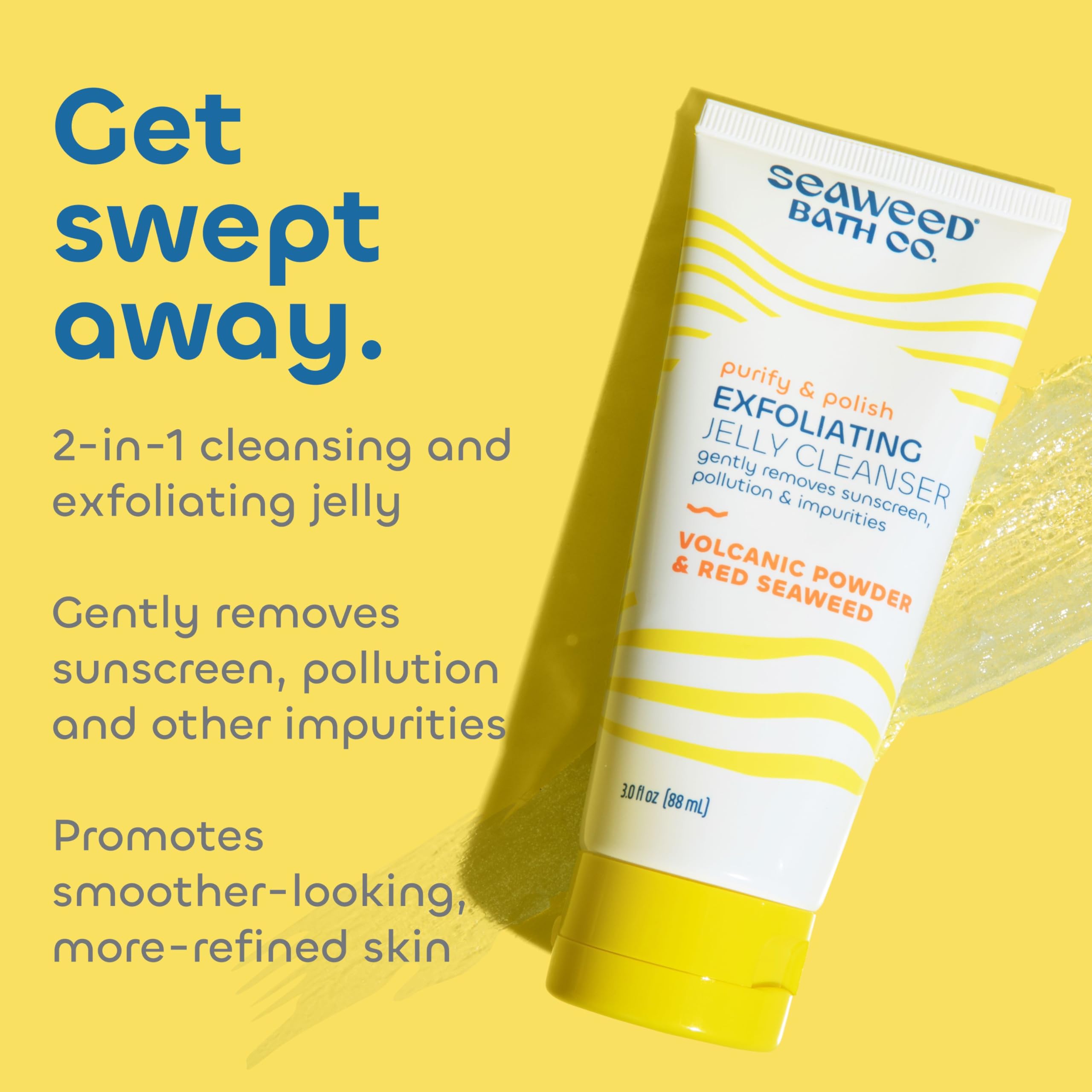Seaweed Bath Co. Purify & Polish Exfoliating Jelly Face Cleanser, 3 Oz., Daily Facial Scrub Wash, Gently Exfoliates for Smooth,