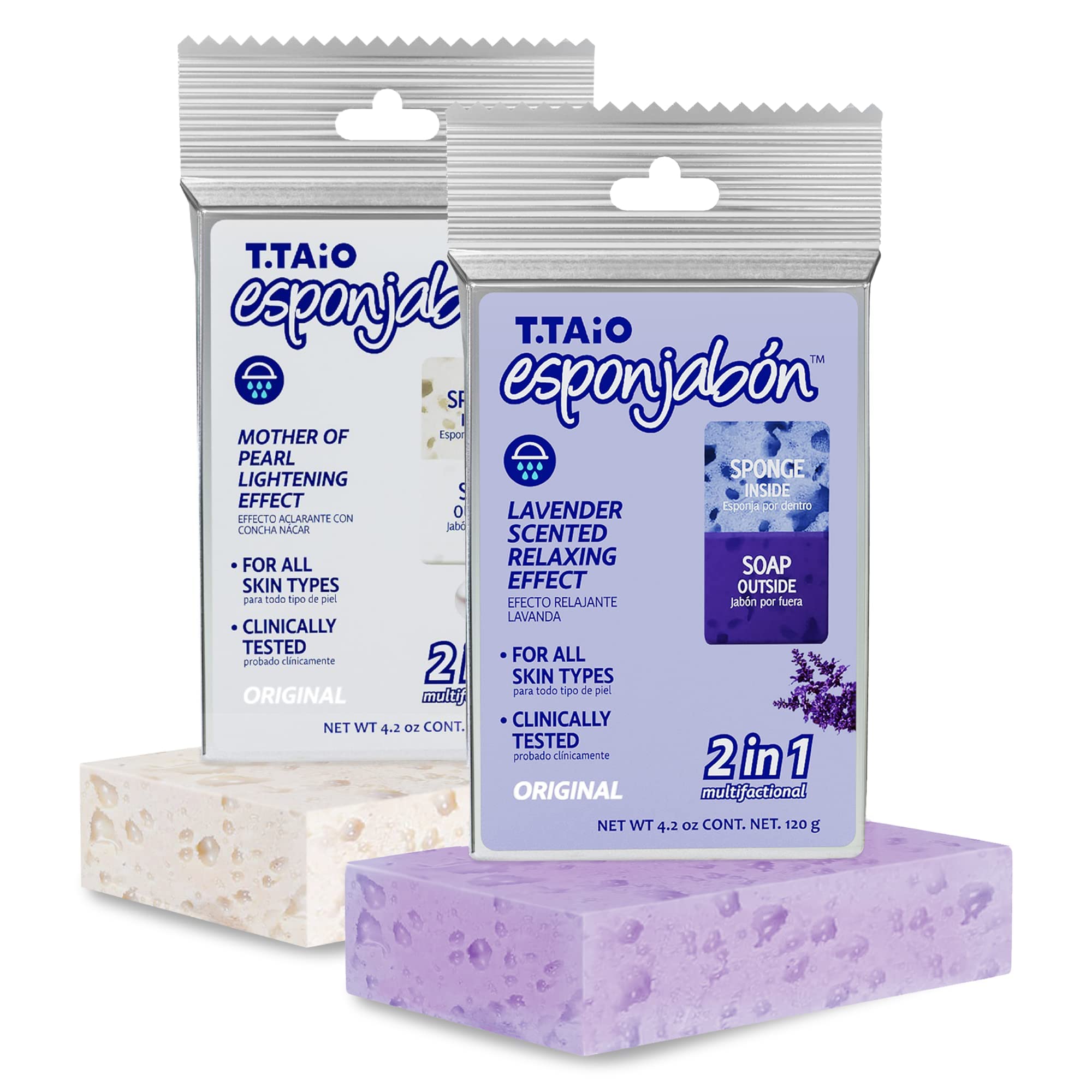 T.Taio Esponjabon Mother Of Pearl And Lavender Soap Sponges - Shower Scrubbers That Remove Oil And Dirt - Sponges To Scrub Foot,