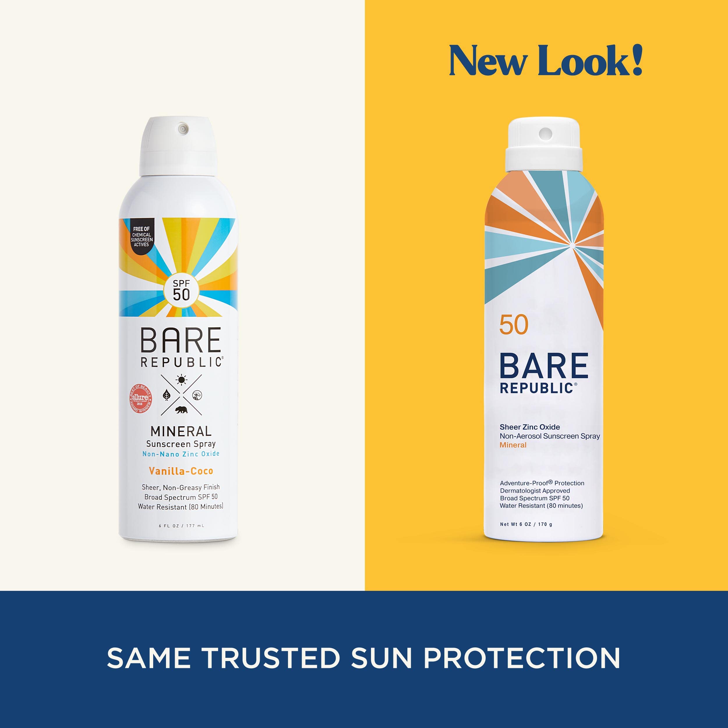 Bare Republic Mineral Sunscreen Spf 50 Sunblock Spray, Sheer And Non-Greasy Finish, Vanilla Coco Scent, 6 Fl Oz