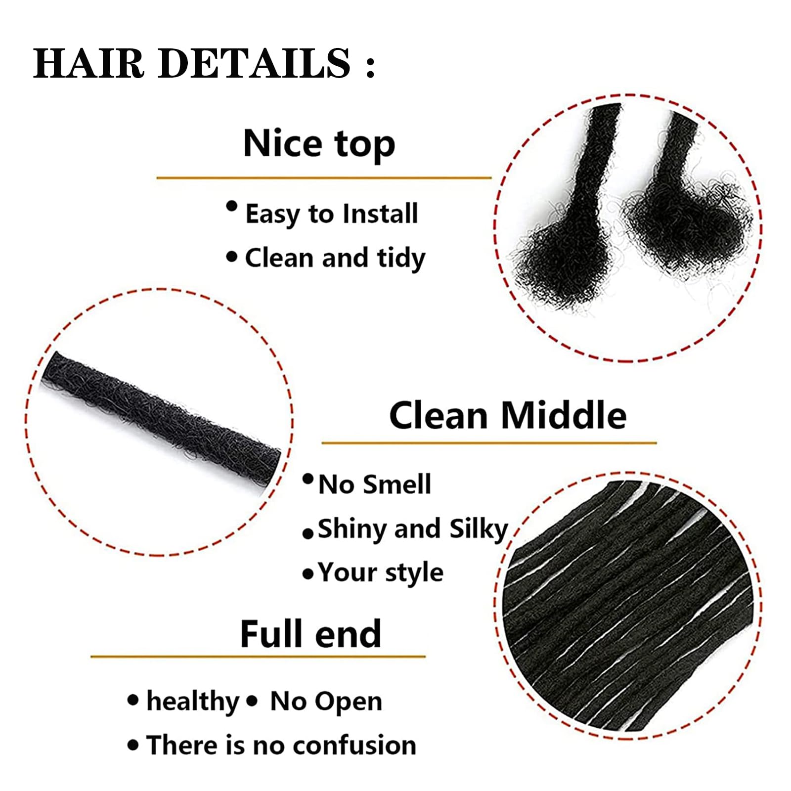 12 Inch 10 Strands Dreadlock Extensions For Women/Men Can Be Dyed Bleached Curled 100% Human Hair Full Handmade Permanent Dreadl