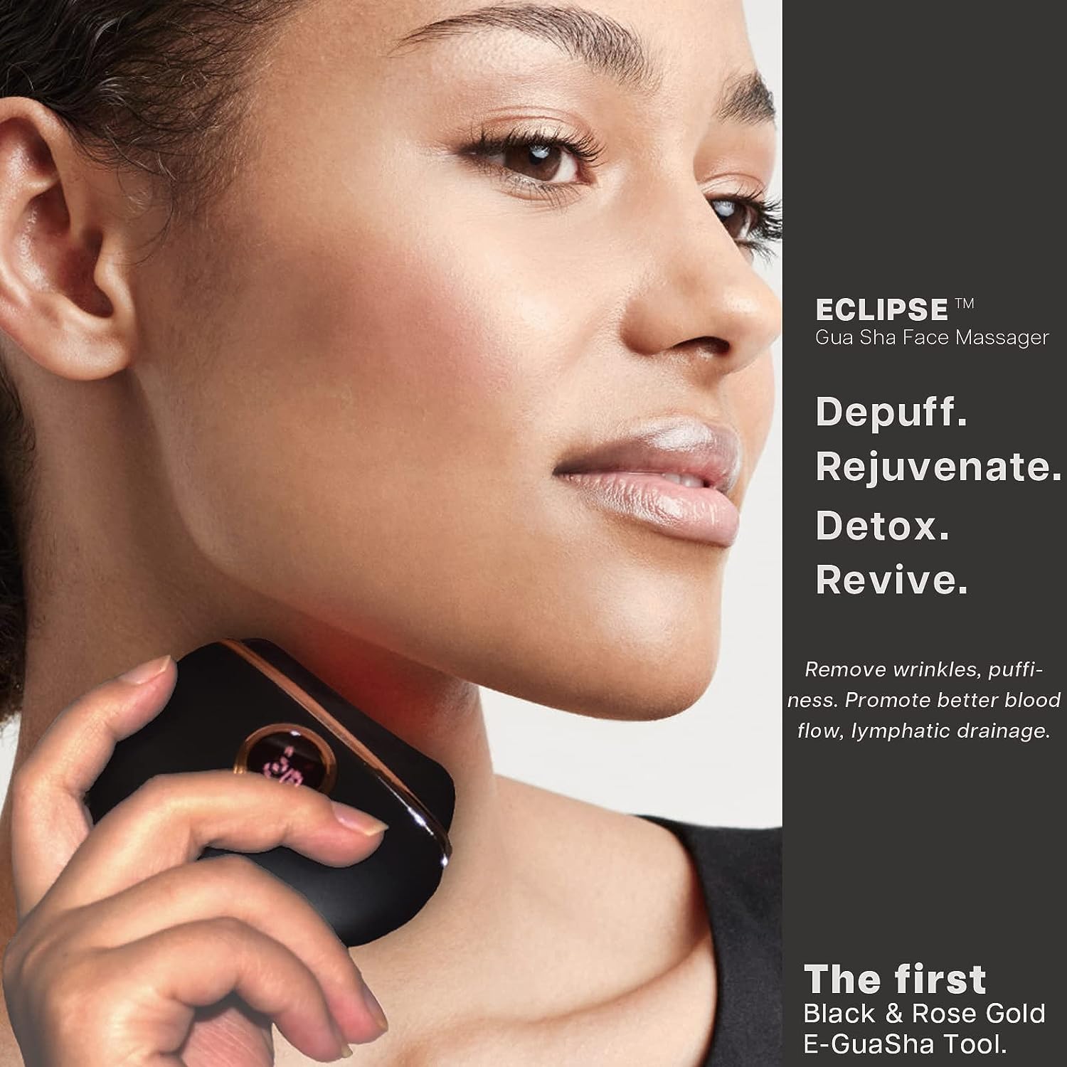 VRAIKO Eclipse Gua Sha Facial Tool - Electric Massager with Heat & Vibration, Anti-Aging, Bian Stone, Face & Neck Lift, 1000mAh Battery