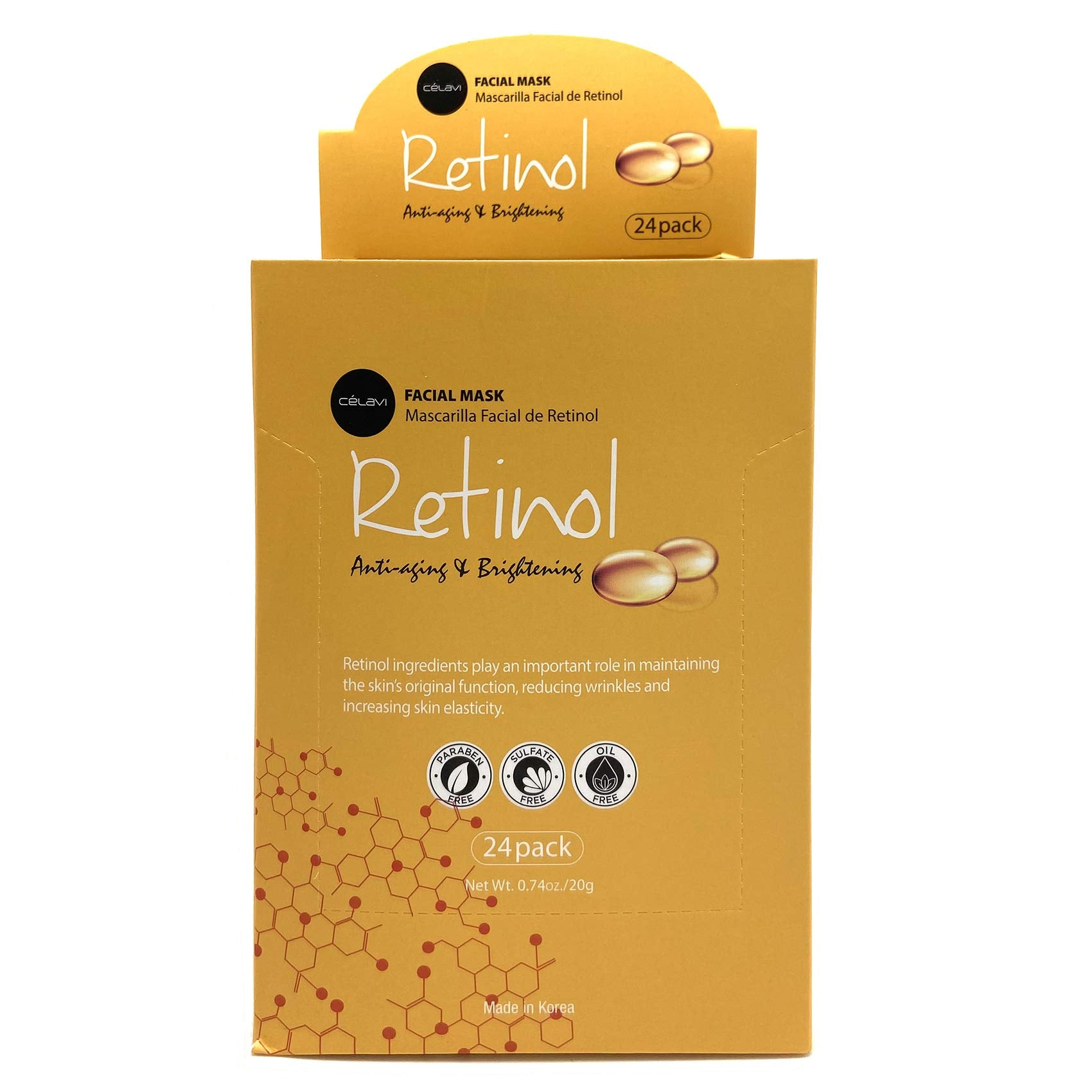 Celavi Facial Mask Set Korean Essence Sheet Masks (24-Pcs, Retinol)