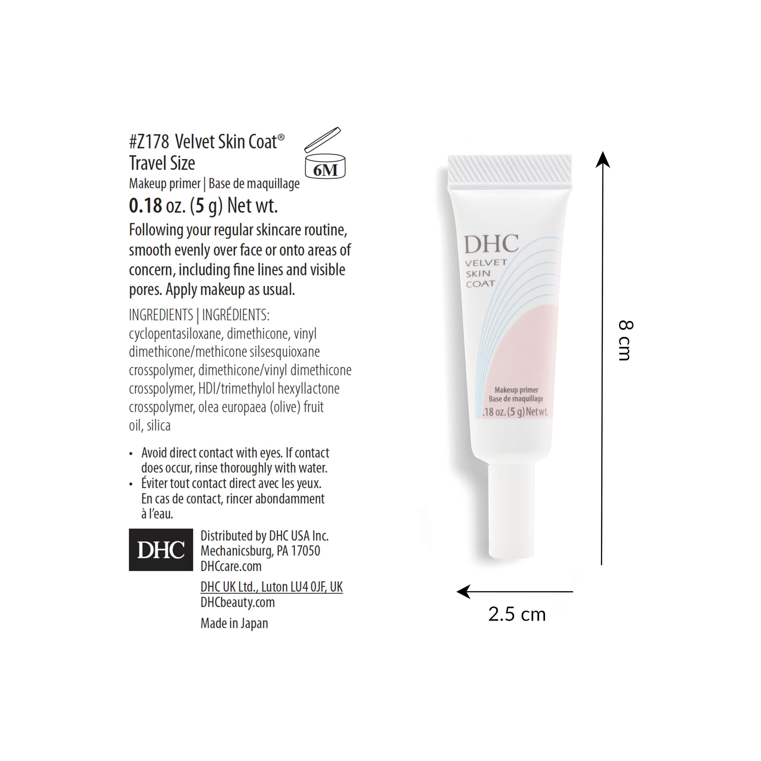 DHC Velvet Skin Coat and Velvet Skin Coat Travel Size 0.52 oz. Net wt. and 0.18 Net wt.