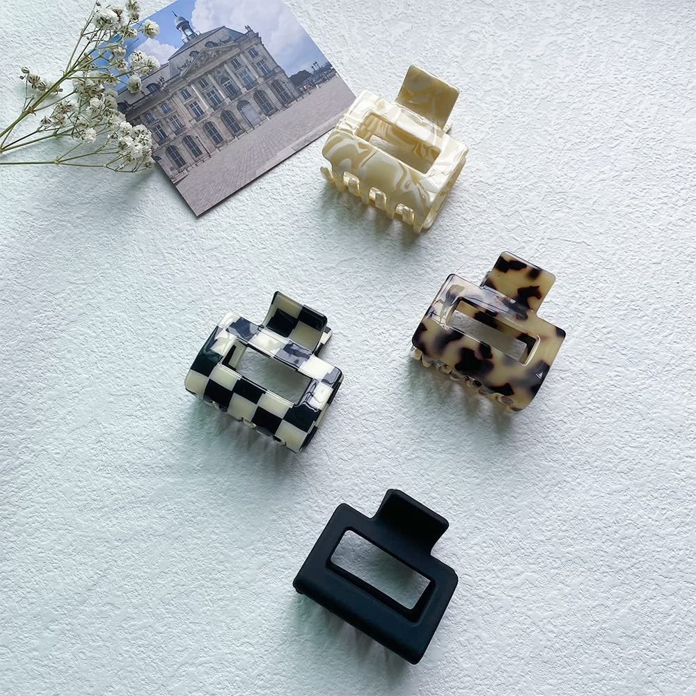 Bmobuo Checkered Tortoise Hair Clips For Women - 4Pcs 2'' Small Acetate Claw Barrettes For Thick & Thin Hair