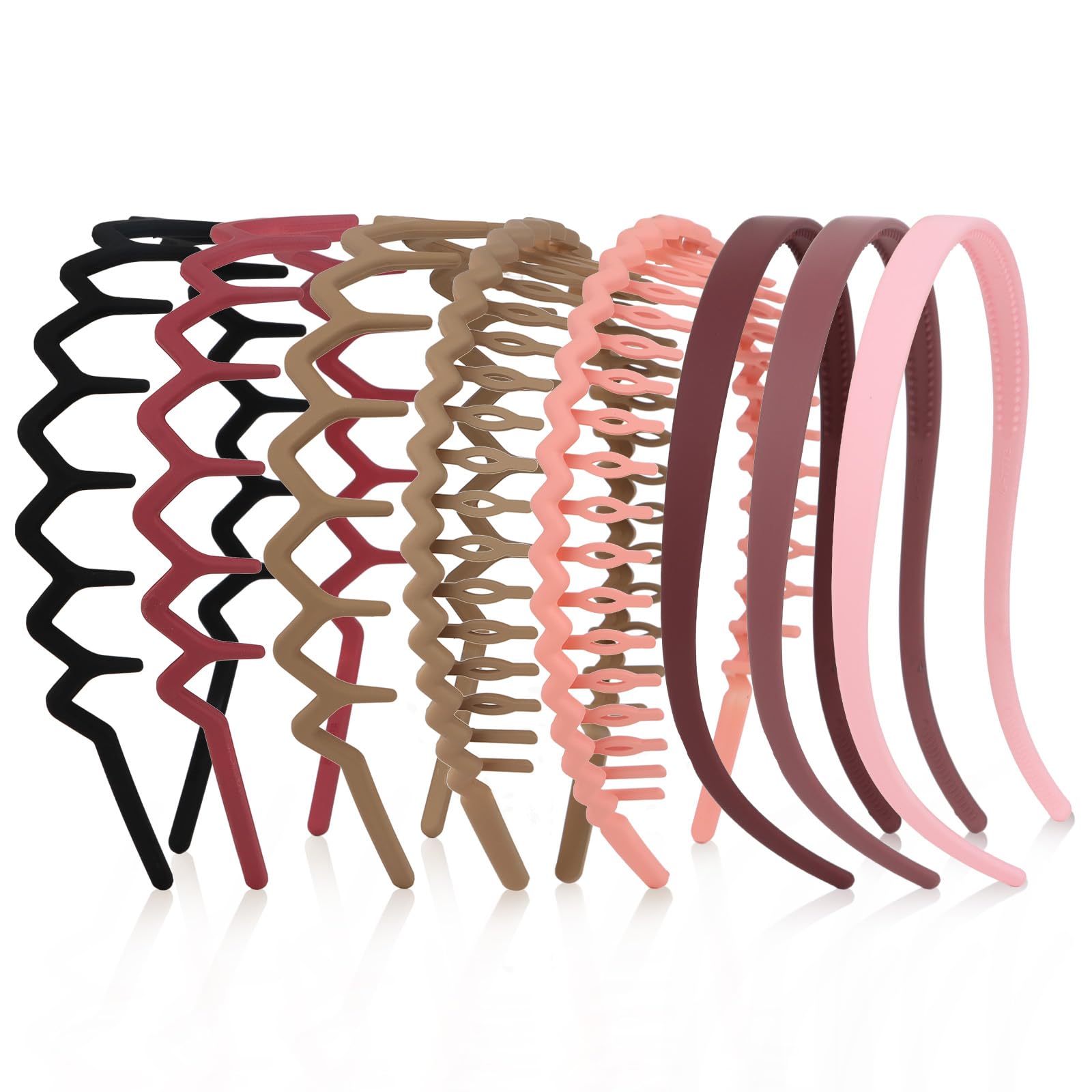 CIEHER 8PCS Zig Zag Claw Comb Headbands, Flex No Pressure Headbands for Glasses Wearers, Plastic Hair Bands with Teeth - Color 3