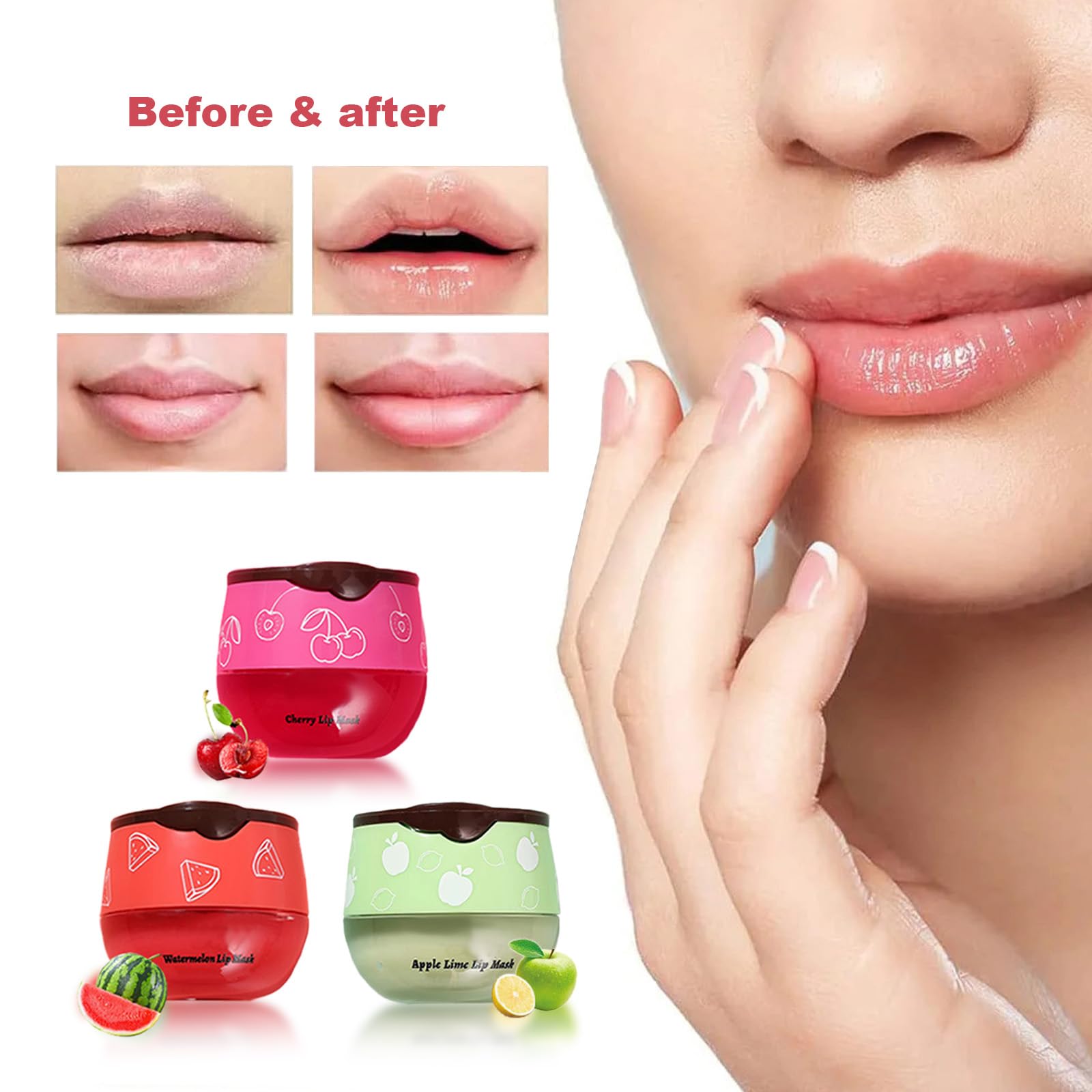 Aaiffey Lip Balm Honey Pot,Watermelon Apple Lime Cherry Lip Sleeping Mask Moisturizing Lip Mask Overnight Hydrating Prevention D