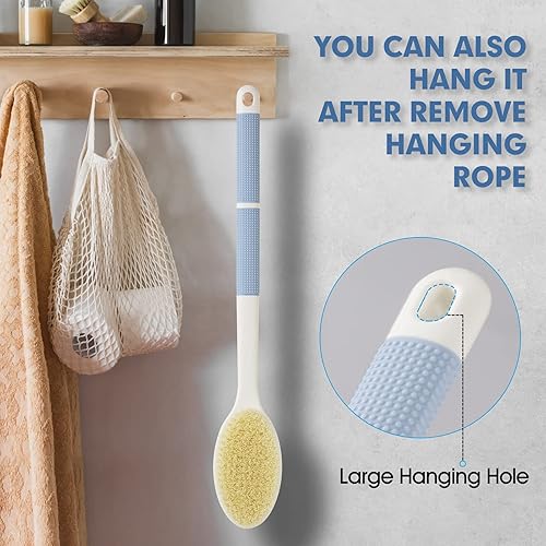Back Scrubber Anti Slip Long Handle For Shower, Dual-Sided Back Brush With Stiff And Soft Bristles,Body Exfoliator For Bath Or D