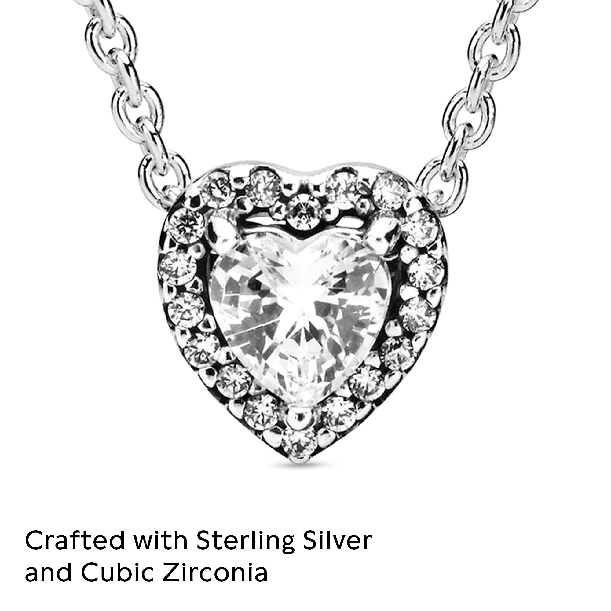 Pandora Jewelry Elevated Heart Cubic Zirconia Necklace in Sterling Silver, 17.7, No Box