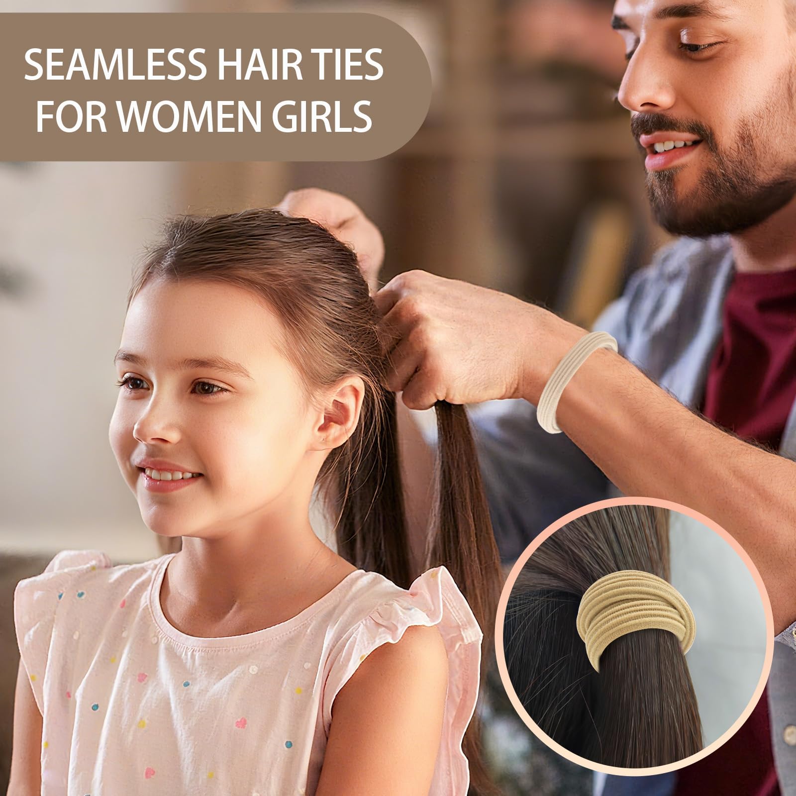 Bessrung 80 Pcs Brown Hair Ties No Damage, Seamless Elastic Hair Ties for Women Girls, Strong, Stretchy Hair Bands, Soft Nylon P
